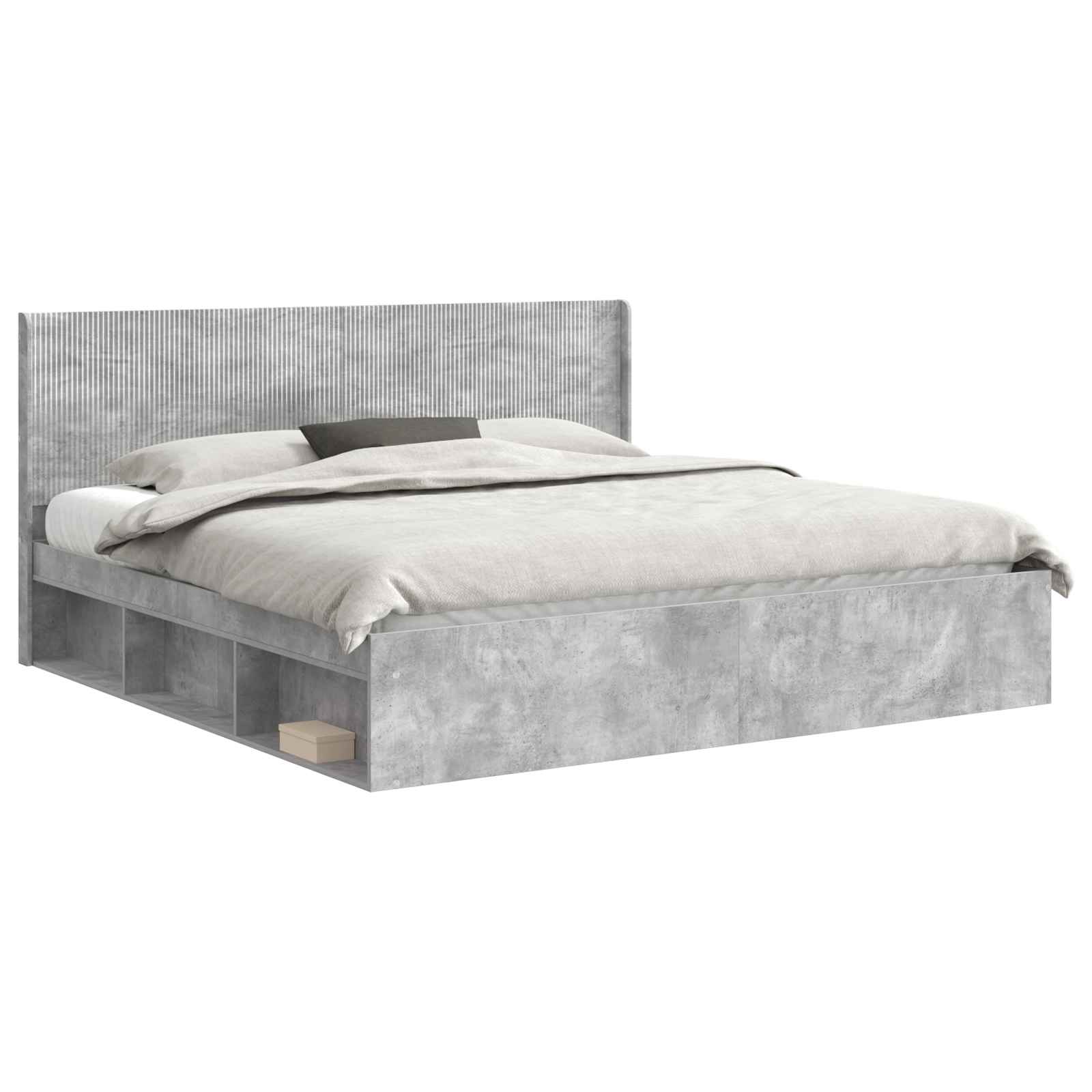 Cadre de lit avec rangement et tête de lit Gris béton - XIOS