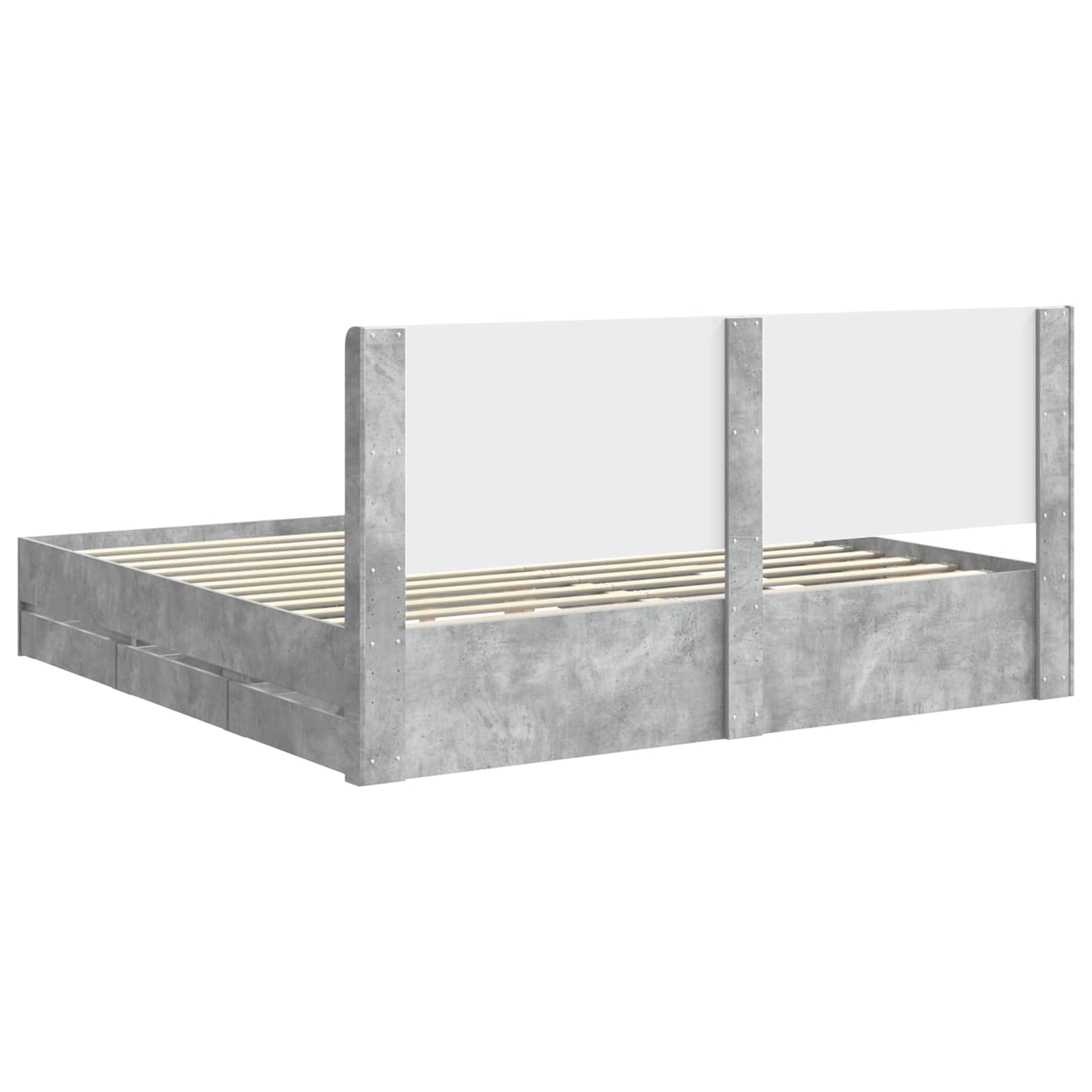 Cadre de lit avec rangement et tête de lit Gris béton