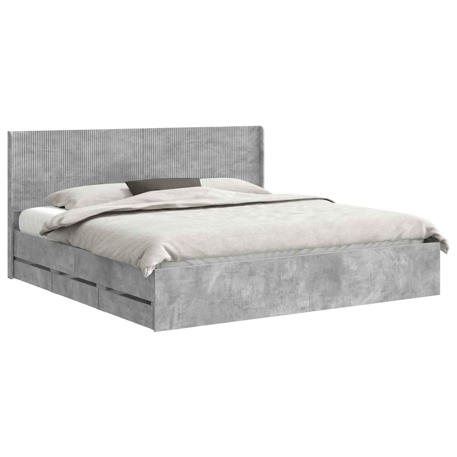 Cadre de lit avec rangement et tête de lit Gris béton