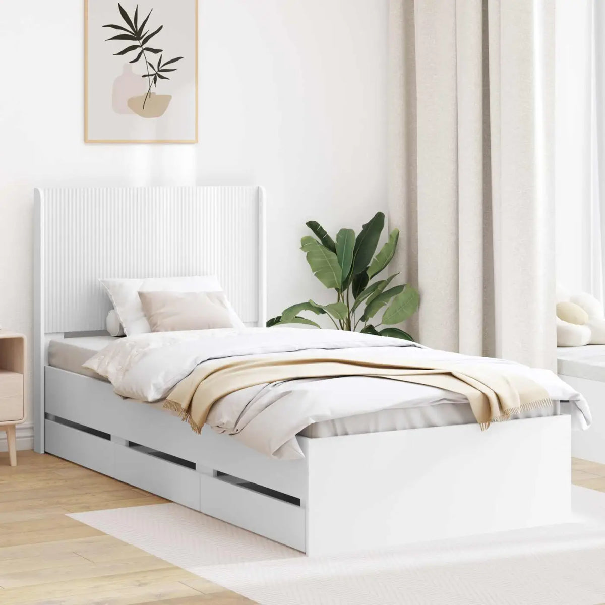 Cadre de lit avec rangement et tête de lit Blanc 100 x 200 cm - XIOS