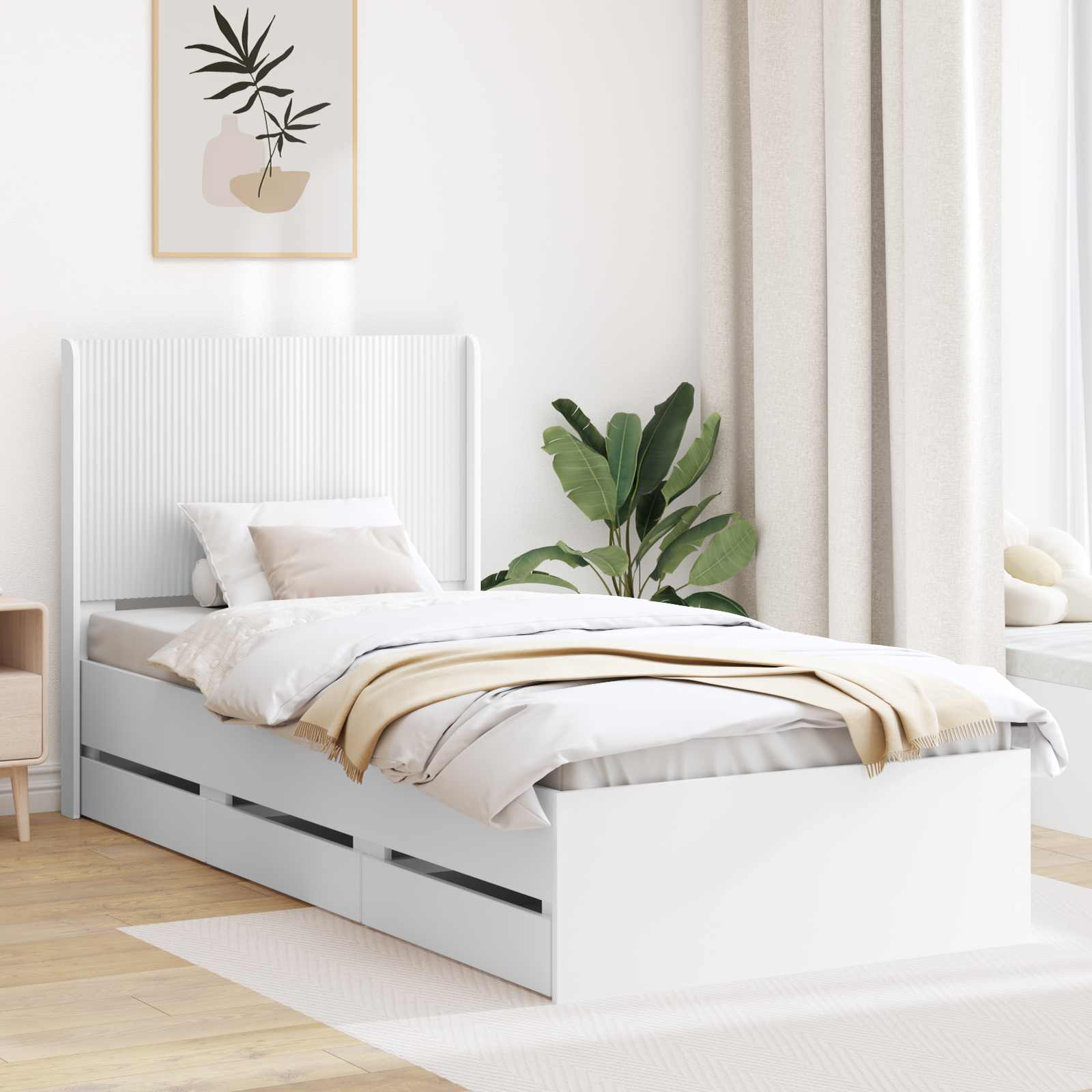 Cadre de lit avec rangement et tête de lit Blanc 75 x 190 cm - XIOS