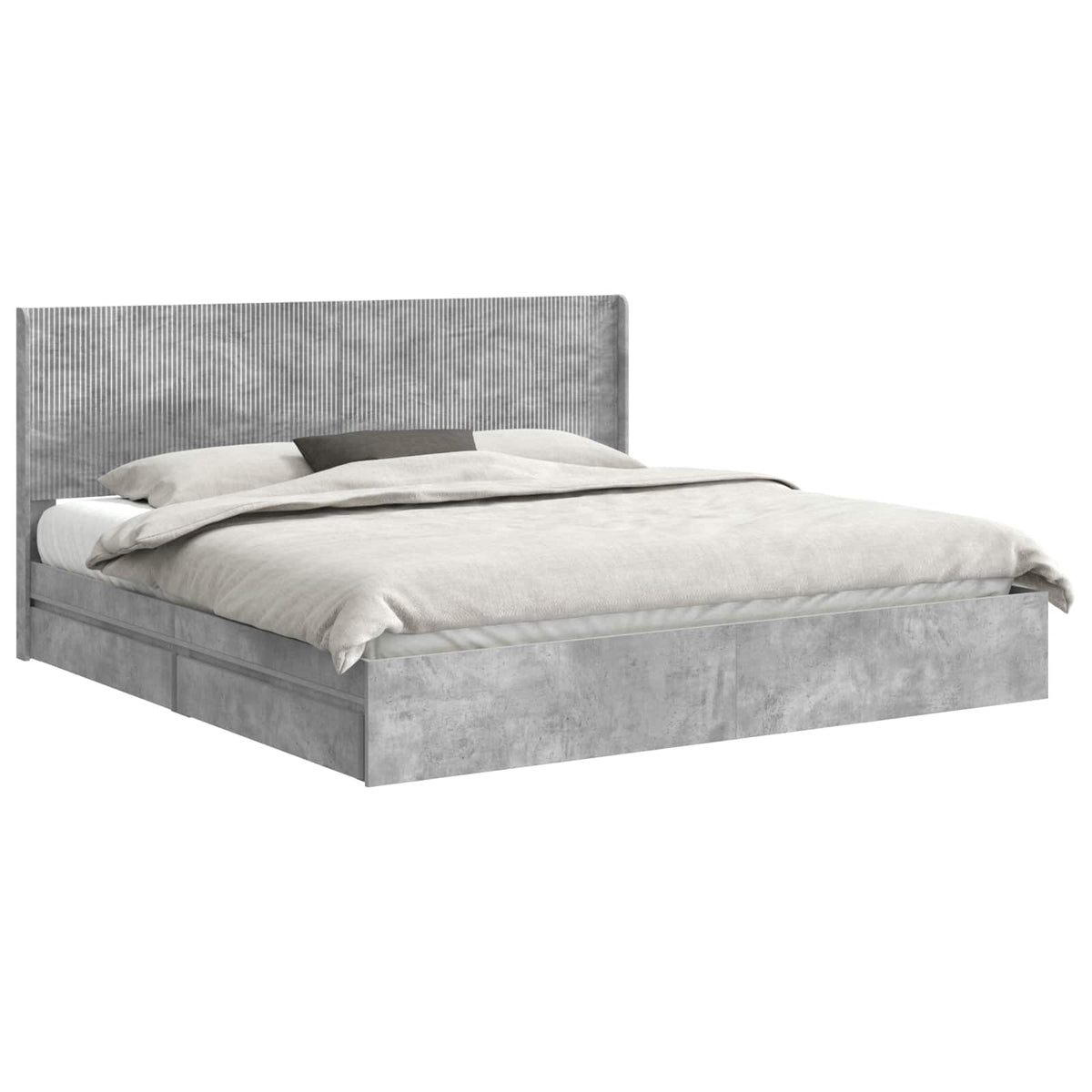 Cadre de lit avec rangement et tête de lit Gris béton