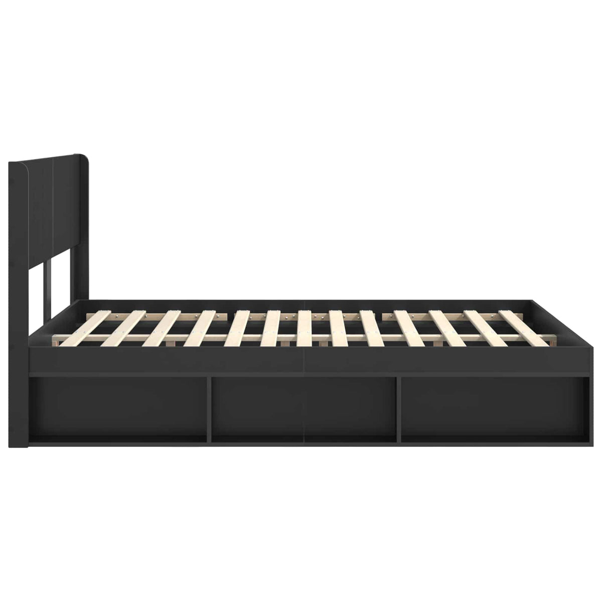 Cadre de lit avec rangement et tête de lit Noir 135 x 190 cm