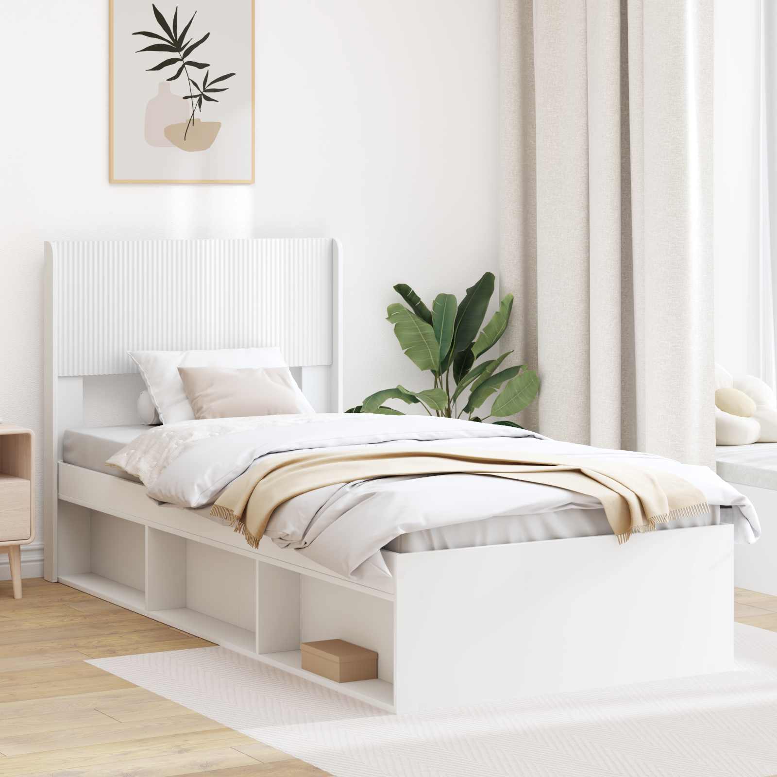 Cadre de lit avec rangement et tête de lit Blanc 75 x 190 cm - XIOS