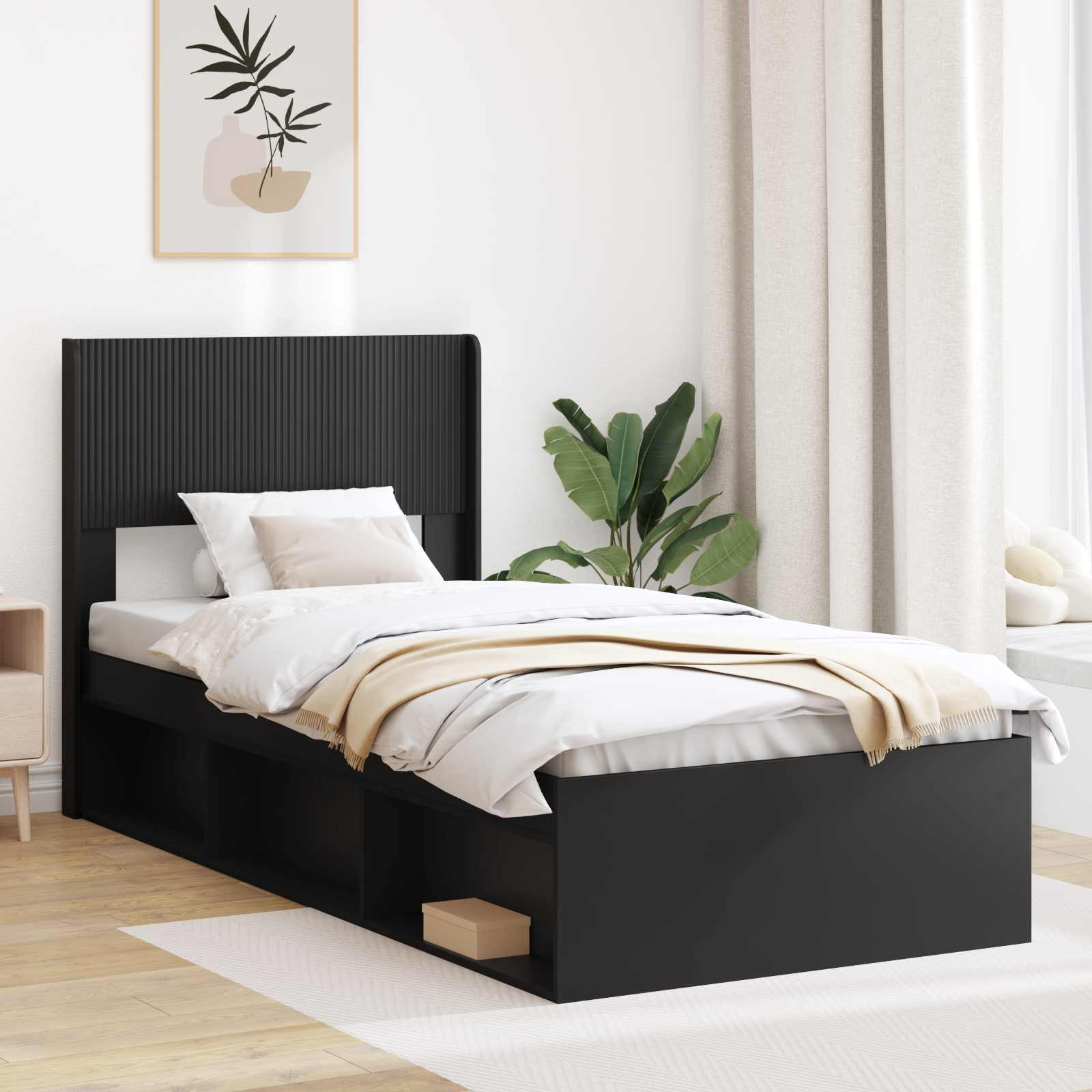 Cadre de lit avec rangement et tête de lit Noir 75 x 190 cm - XIOS
