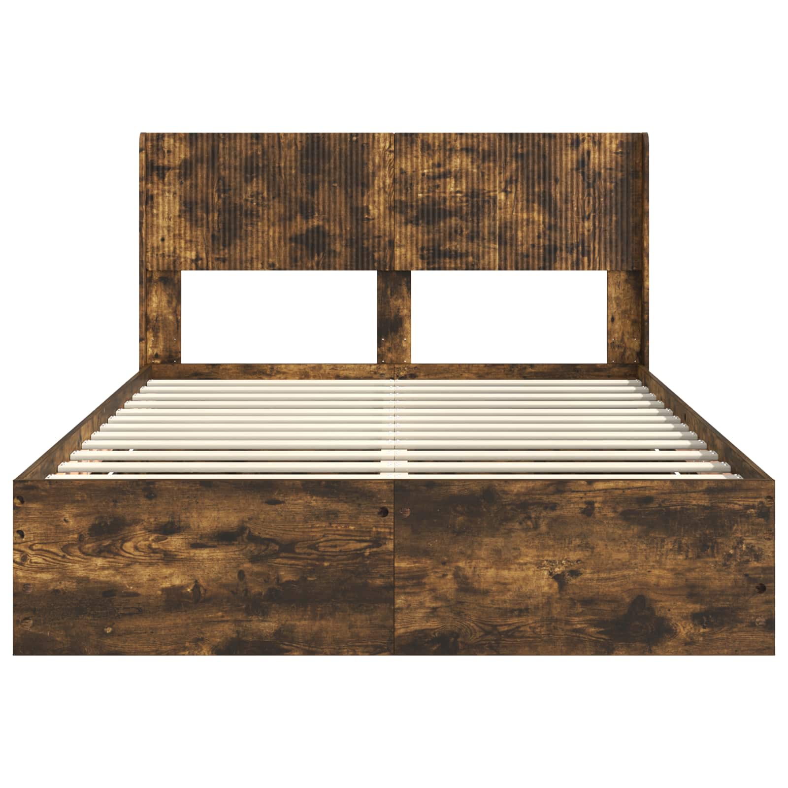 Cadre de lit avec rangement et tête de lit Chêne fumé