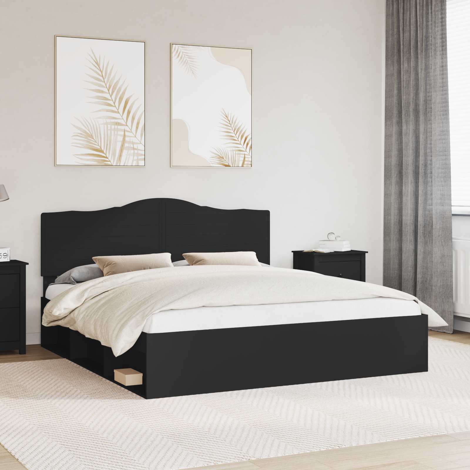 Cadre de lit avec tête de lit Noir 200 x 200 cm Pin massif - XIOS