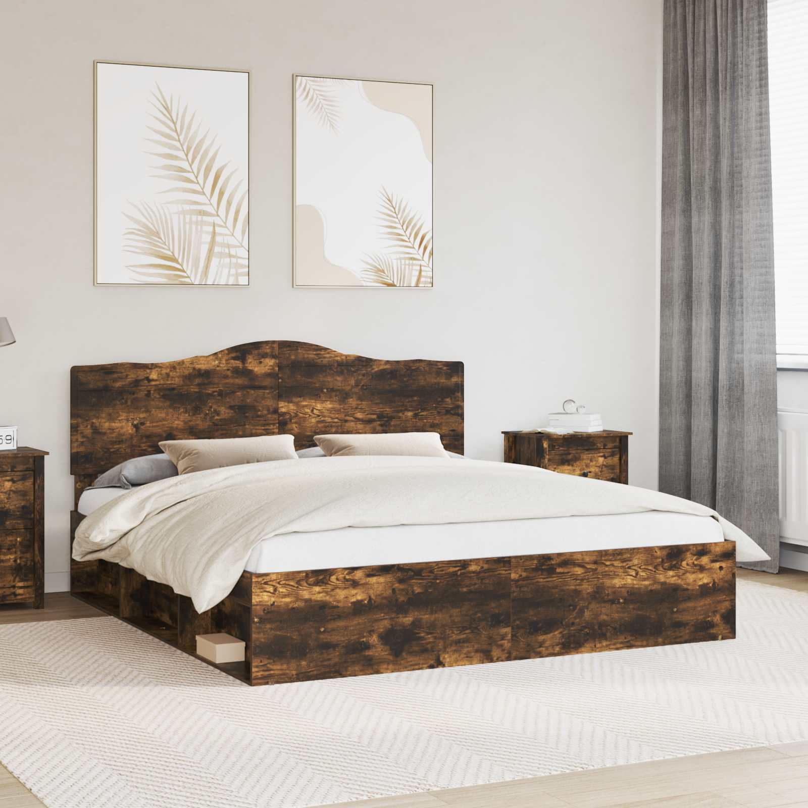 Cadre de lit Chêne fumé 200 x 200 cm Pin massif - XIOS