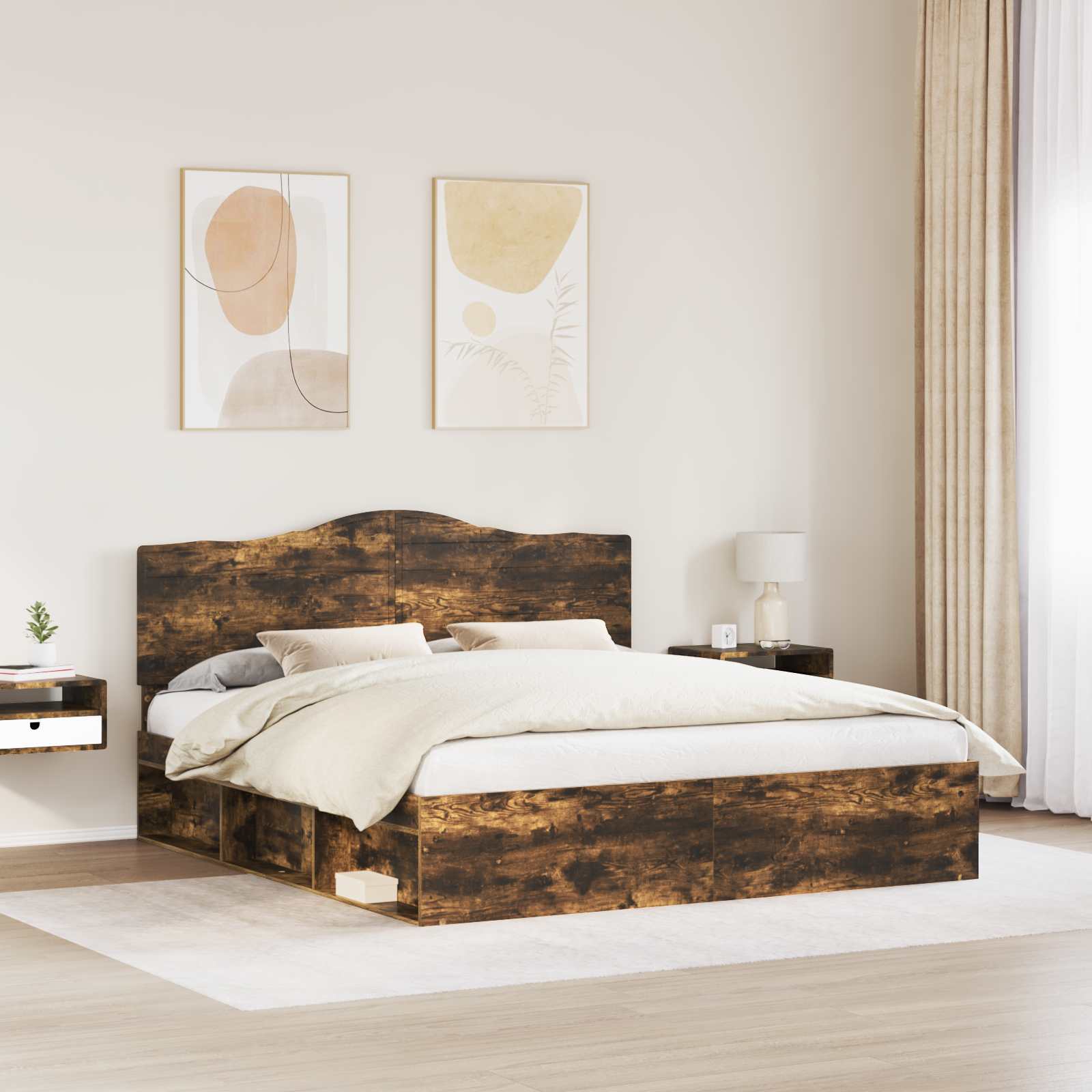 Cadre de lit Chêne fumé 200 x 200 cm Pin massif - XIOS