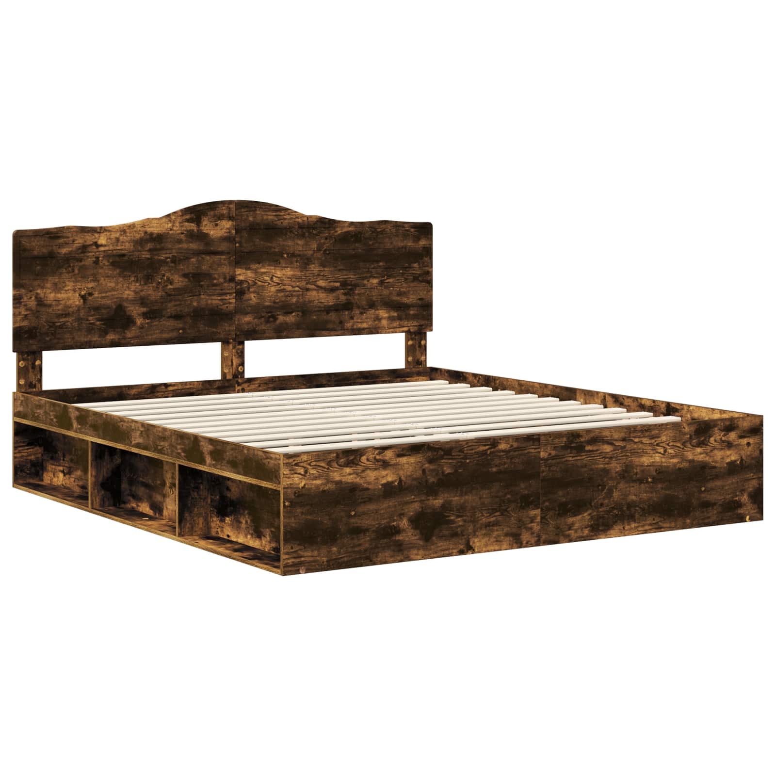 Cadre de lit Chêne fumé 200 x 200 cm Pin massif - XIOS