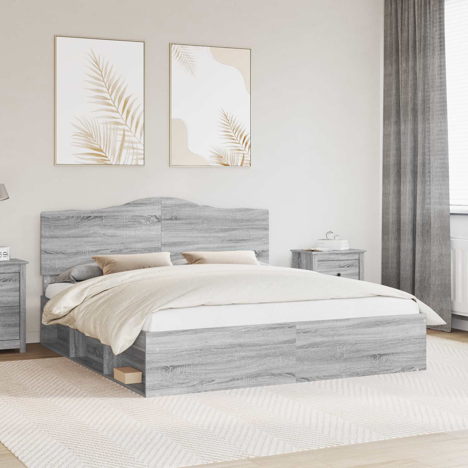 Cadre de lit Gris Sonoma 200 x 200 cm Pin massif - XIOS