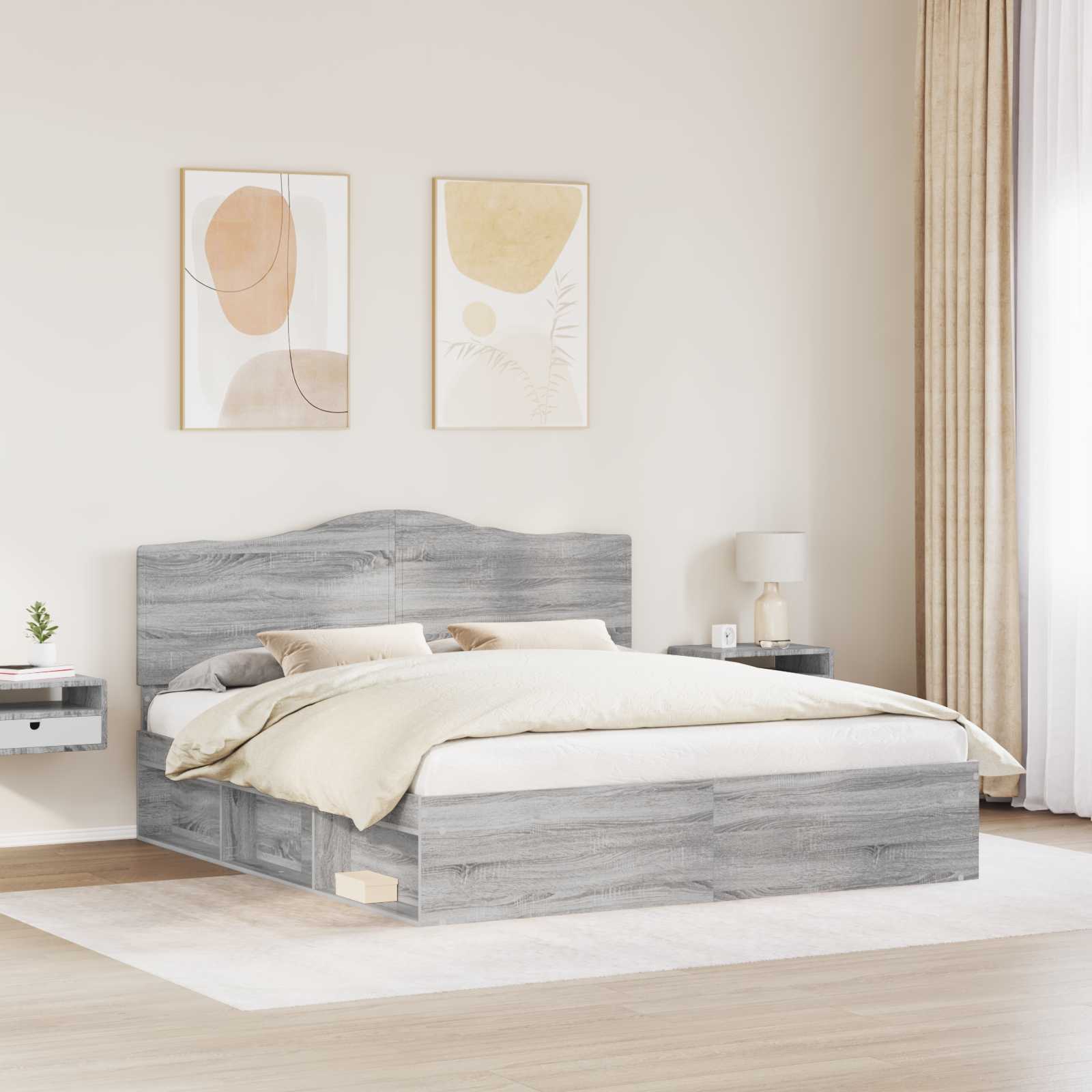 Cadre de lit Gris Sonoma 200 x 200 cm Pin massif - XIOS