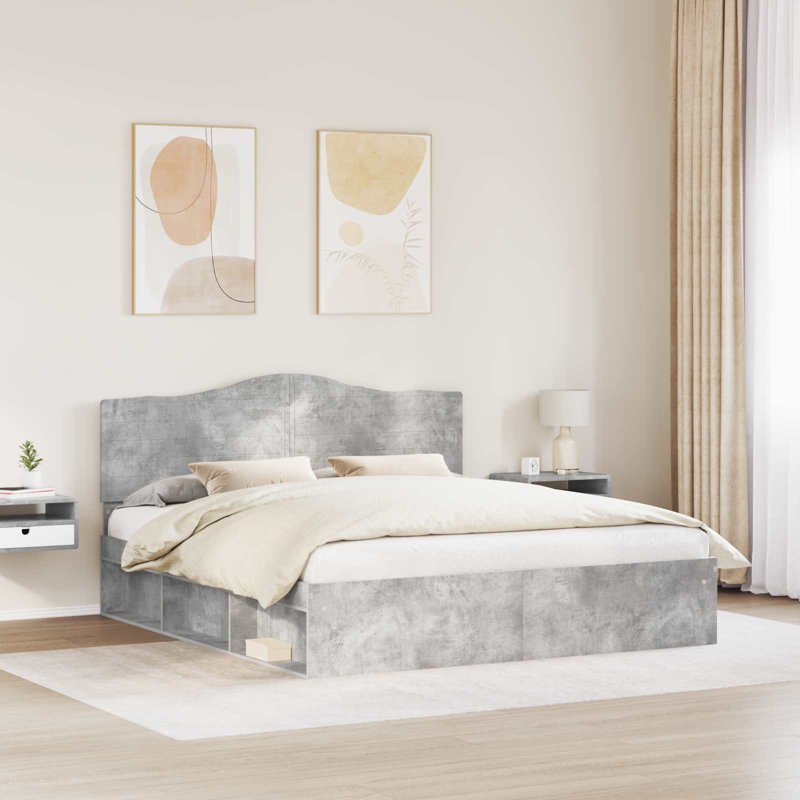 Cadre de lit avec tête de lit Béton 180 x 200 cm Pin massif