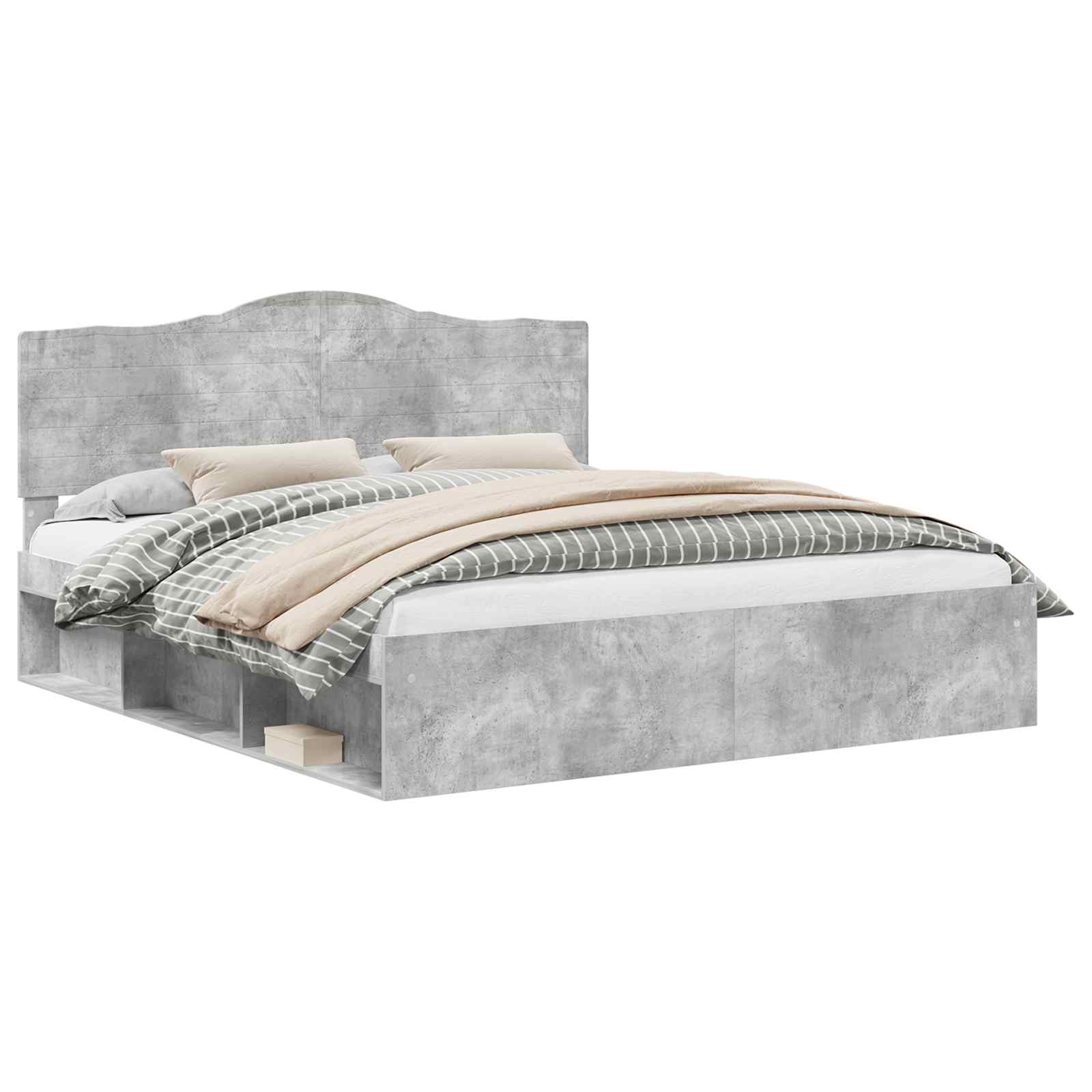 Cadre de lit avec tête de lit Béton 180 x 200 cm Pin massif