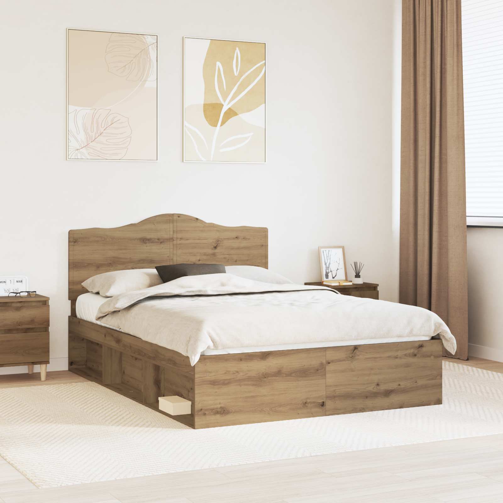 Cadre de lit Chêne artisan 150 x 200 cm Pin massif