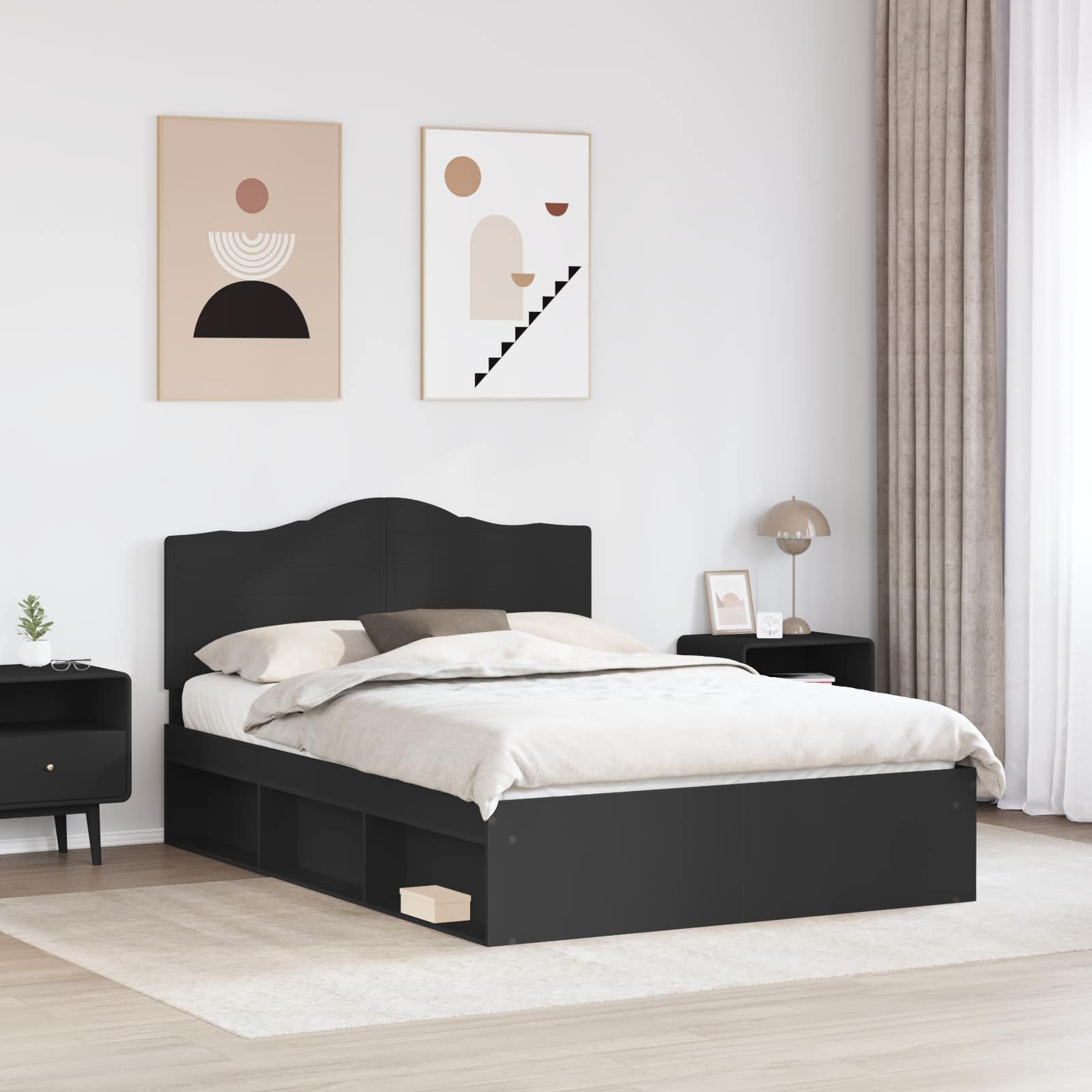 Cadre de lit avec tête de lit Noir 140 x 200 cm Pin massif - XIOS