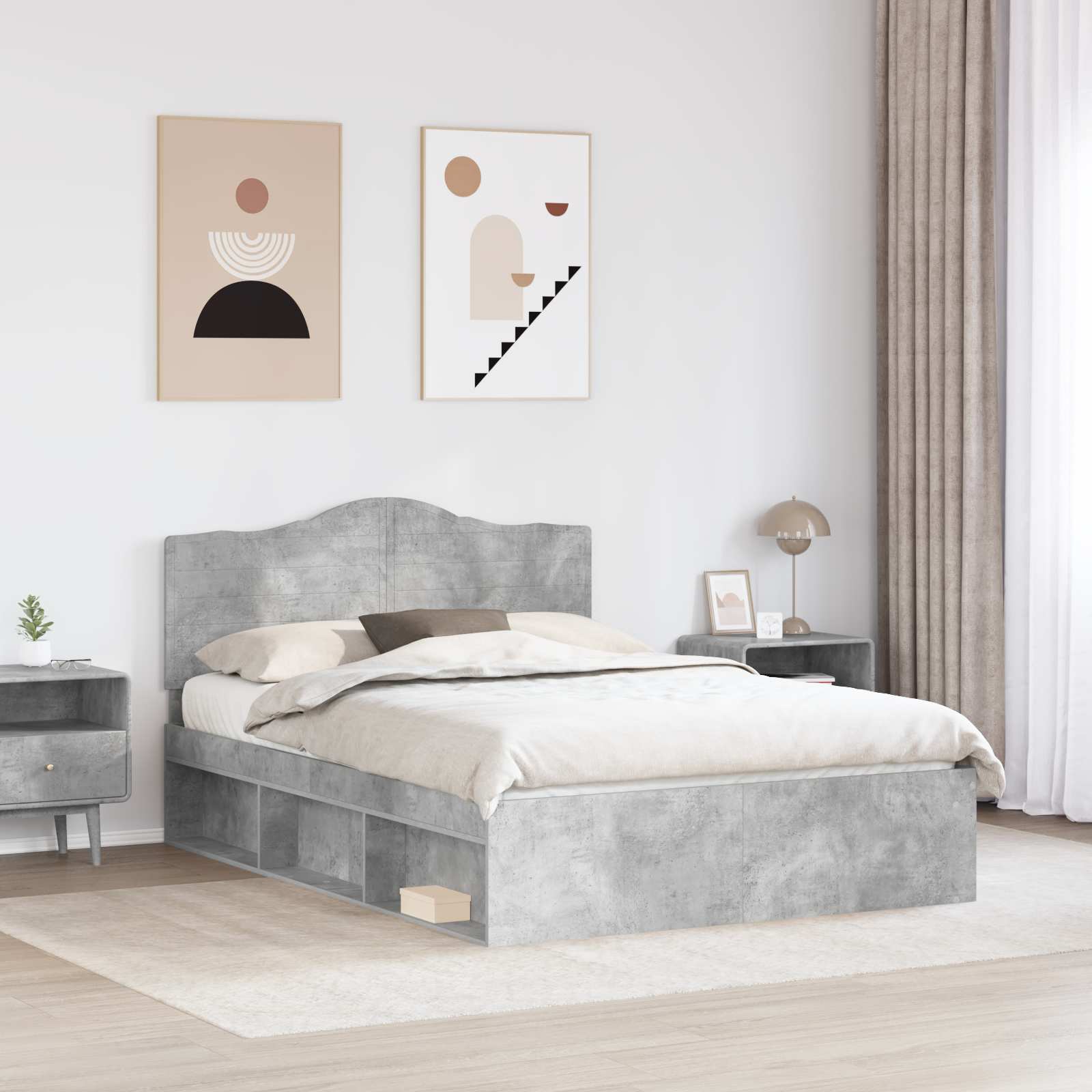 Cadre de lit avec tête de lit Béton 140 x 190 cm Pin massif - XIOS