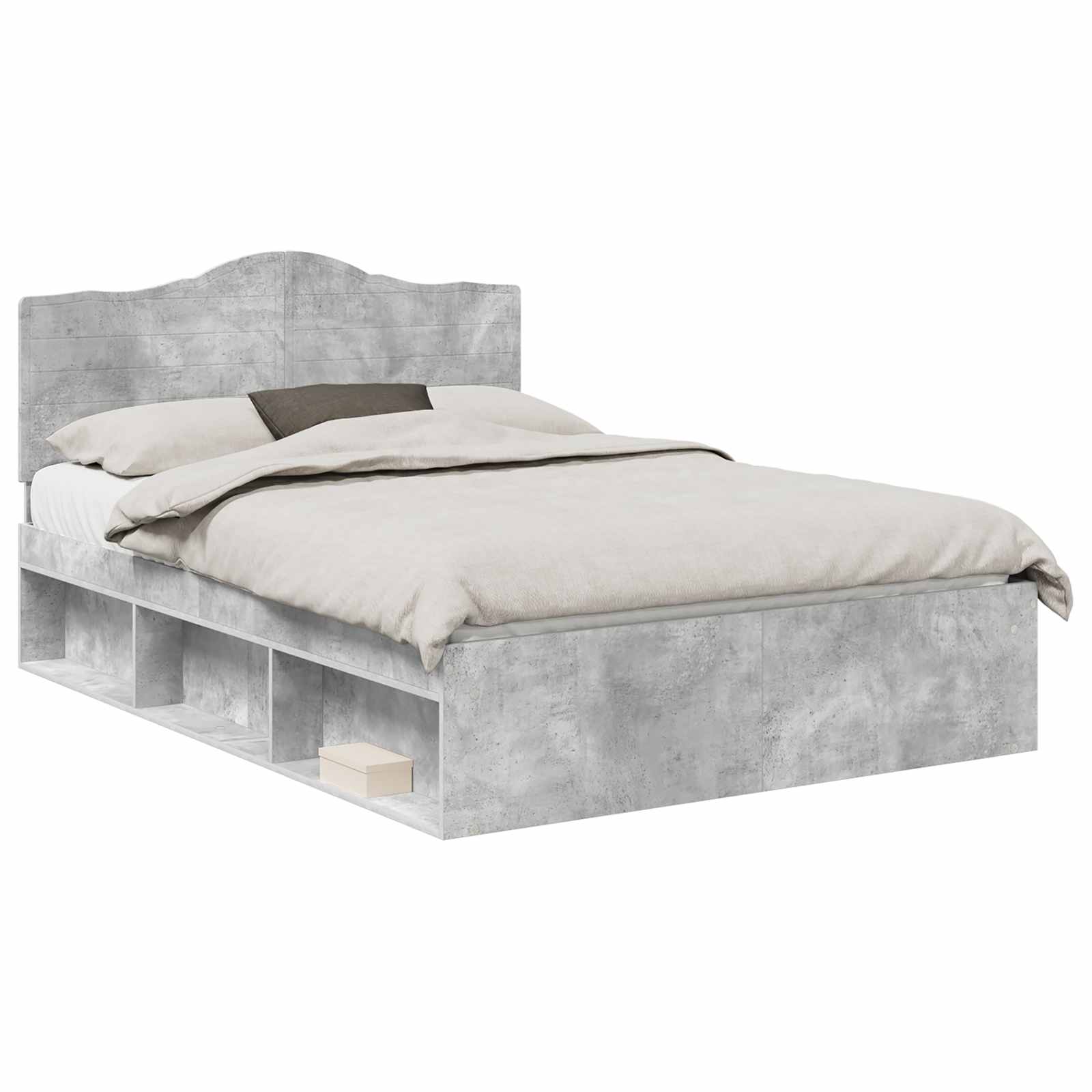 Cadre de lit avec tête de lit Béton 140 x 190 cm Pin massif - XIOS