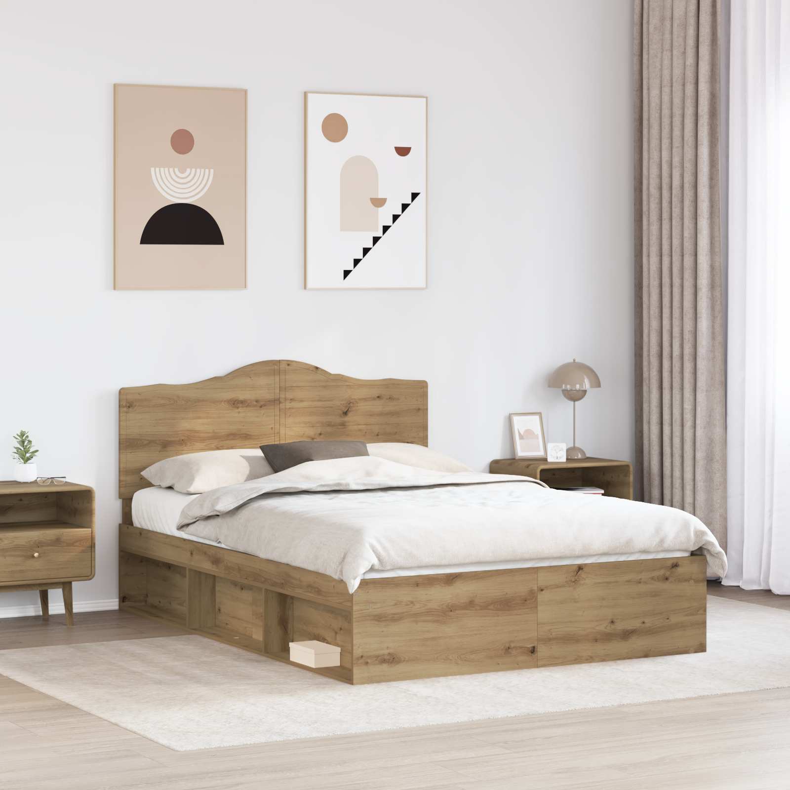 Cadre de lit Chêne artisan 140 x 190 cm Pin massif