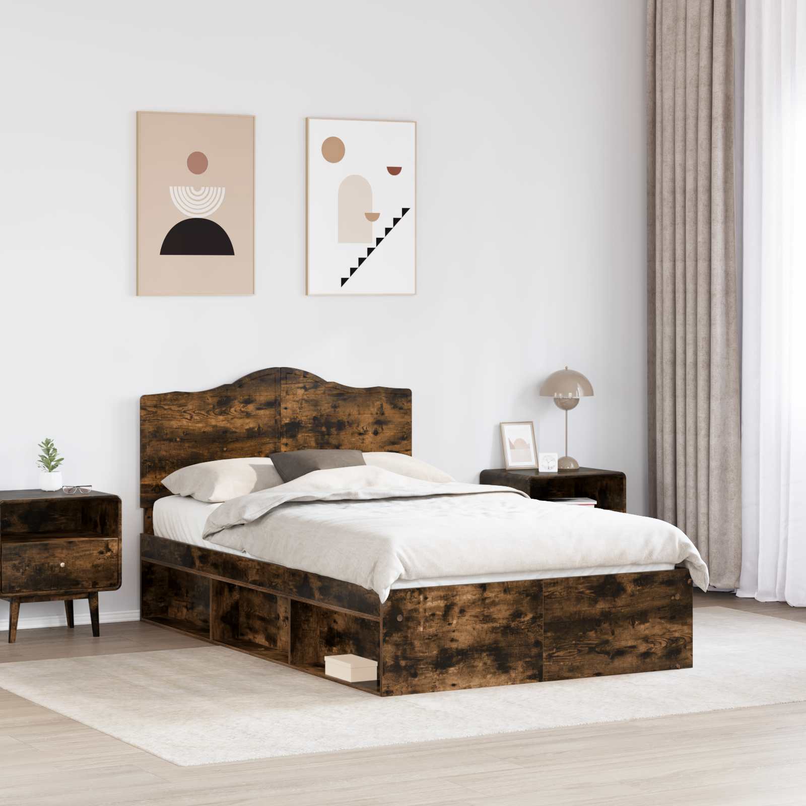 Cadre de lit Chêne fumé 135 x 190 cm Pin massif