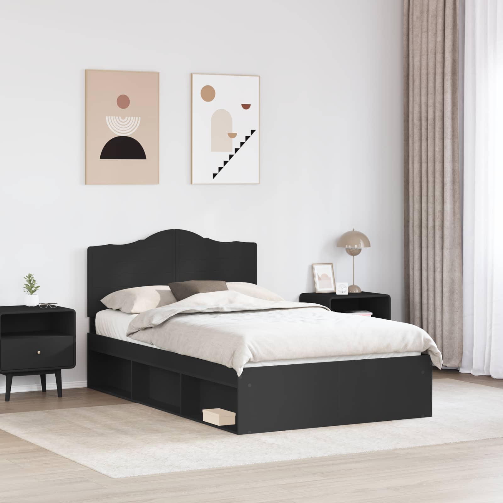 Cadre de lit avec tête de lit Noir 120 x 200 cm Pin massif - XIOS
