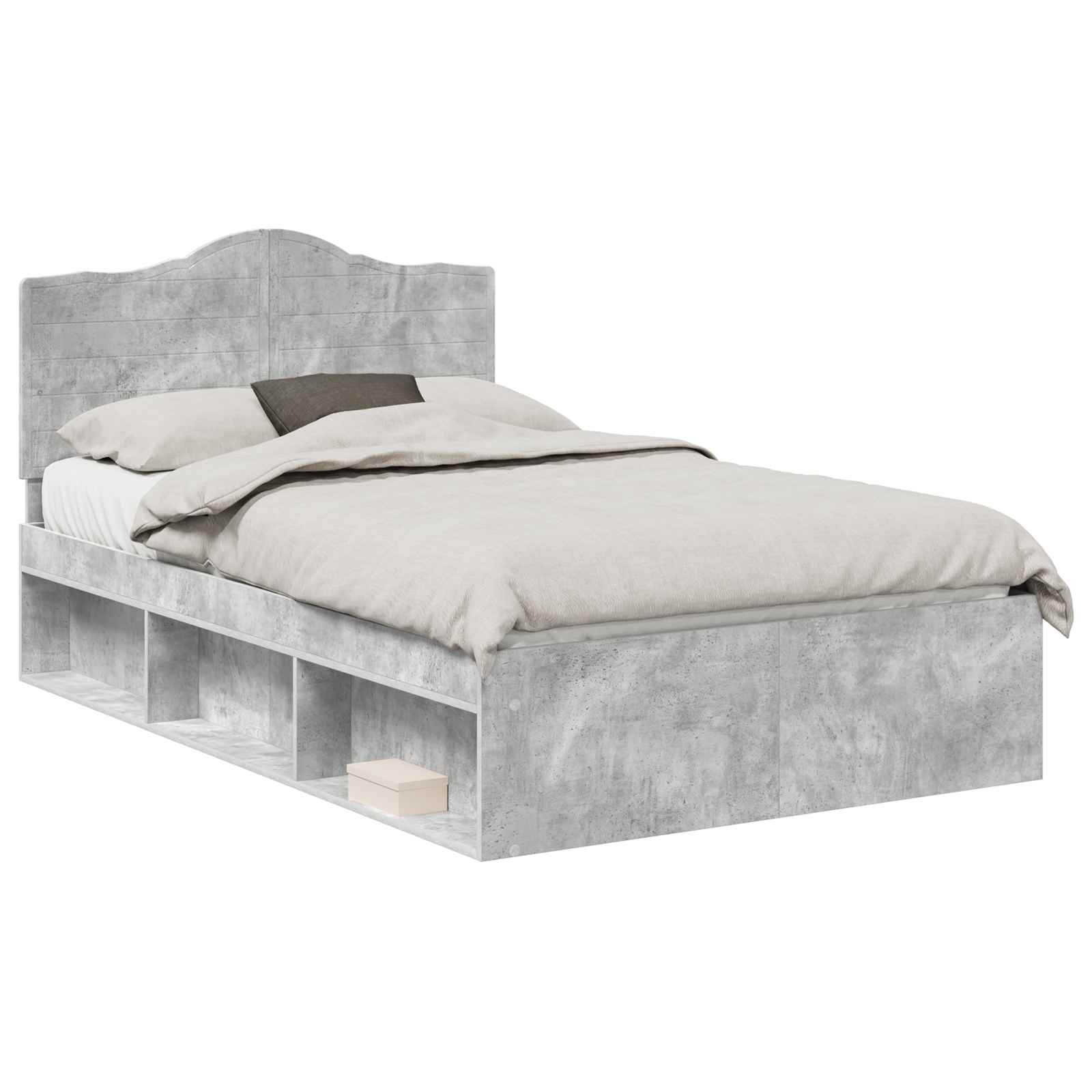 Cadre de lit avec tête de lit Béton 120 x 200 cm Pin massif