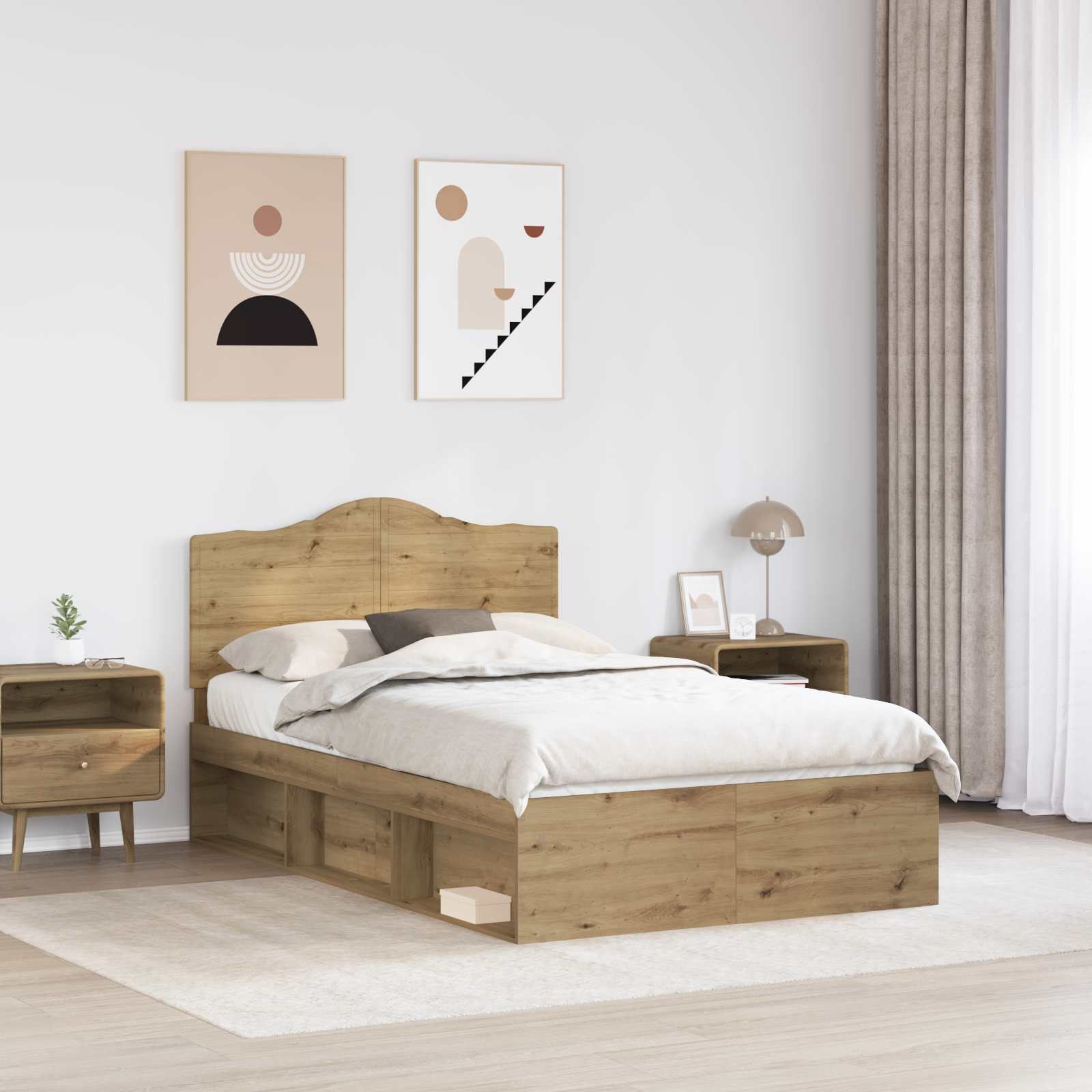 Cadre de lit Chêne artisan 120 x 200 cm Pin massif - XIOS