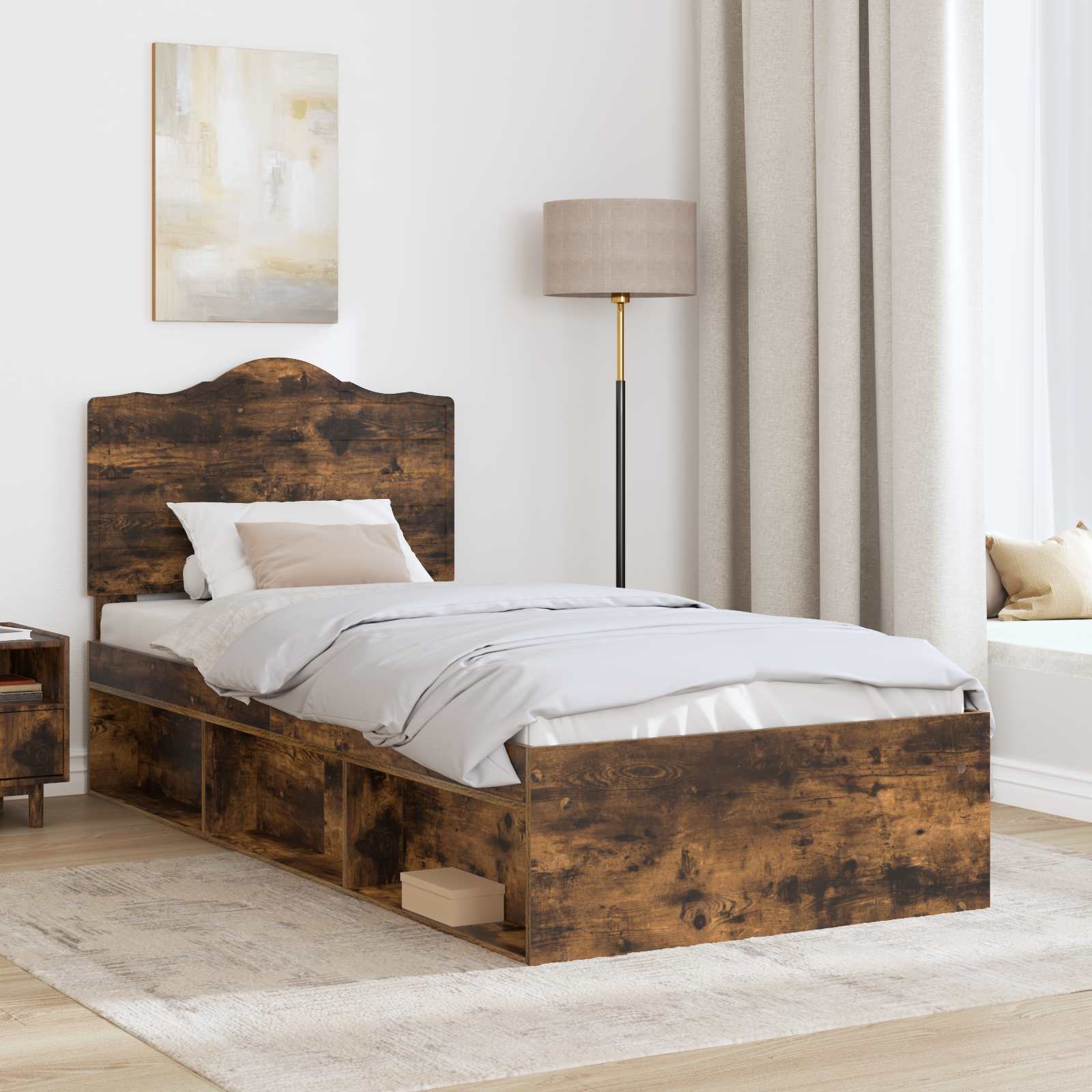 Cadre de lit Chêne fumé 100 x 200 cm Pin massif - XIOS