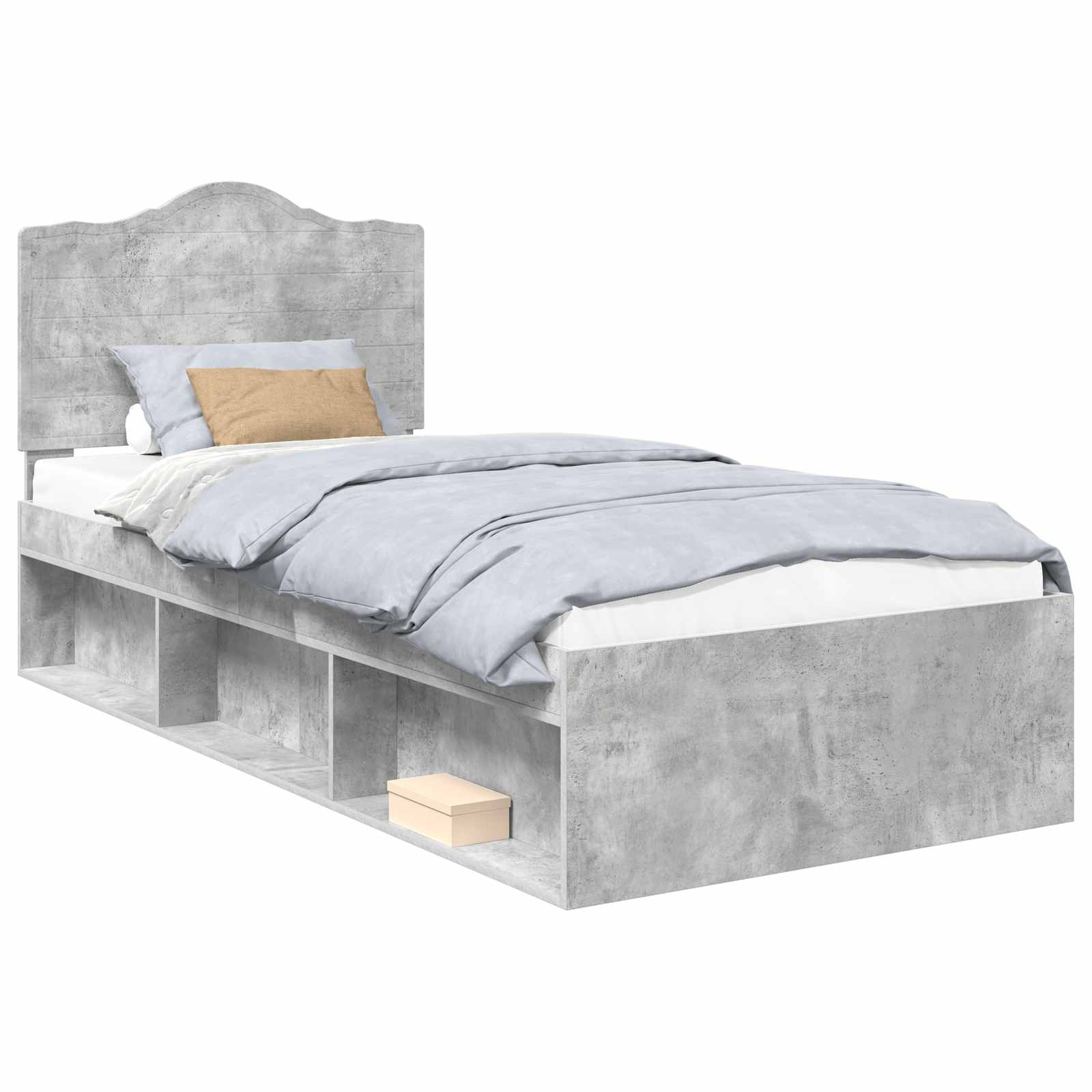 Cadre de lit avec tête de lit Béton 90 x 200 cm Pin massif