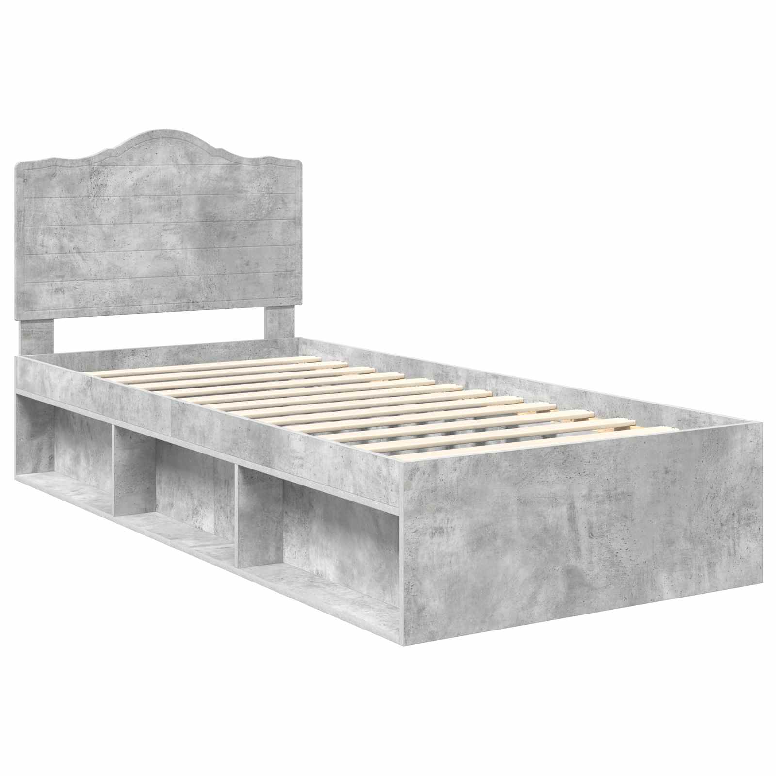 Cadre de lit avec tête de lit Béton 90 x 200 cm Pin massif