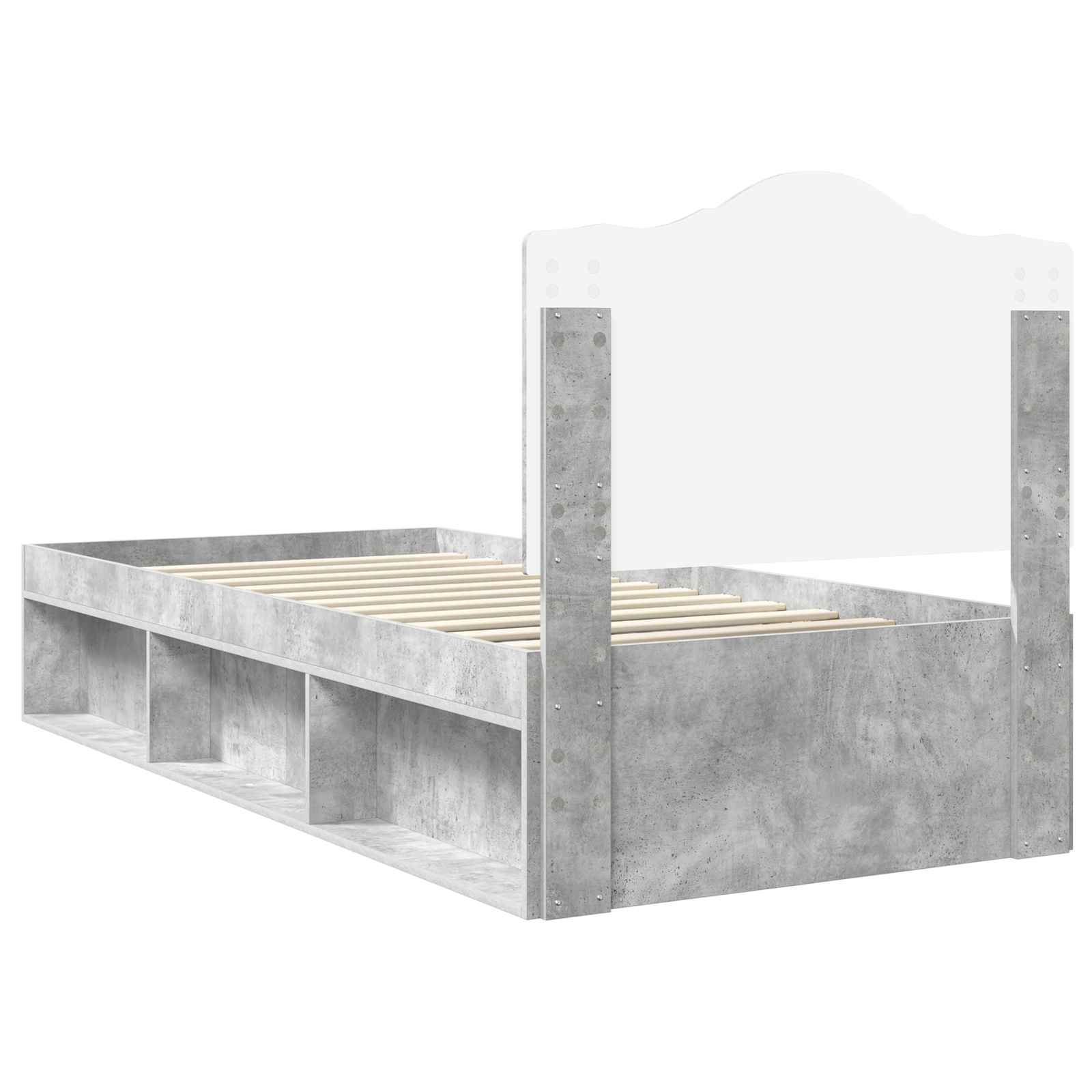 Cadre de lit avec tête de lit Béton 90 x 200 cm Pin massif