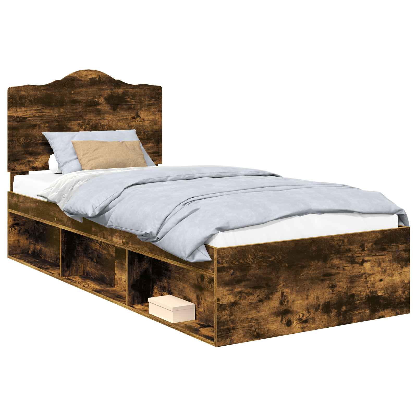 Cadre de lit avec tête de lit Chêne fumé 90 x 200 cm Pin massif