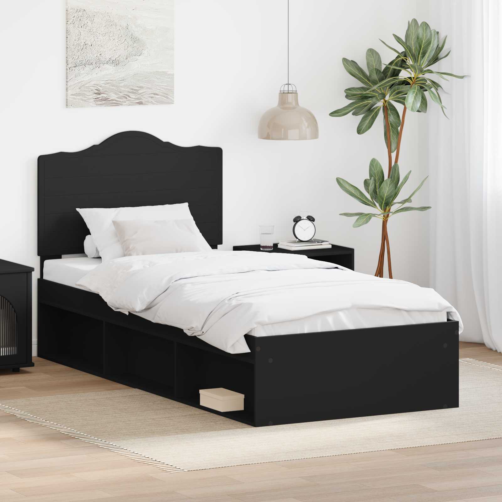 Cadre de lit avec tête de lit Noir 90 x 190 cm Pin massif - XIOS
