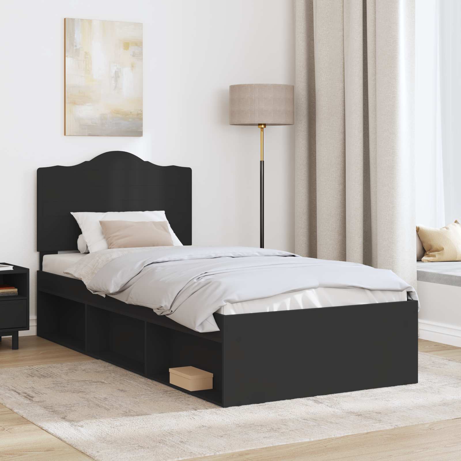Cadre de lit avec tête de lit Noir 90 x 190 cm Pin massif - XIOS