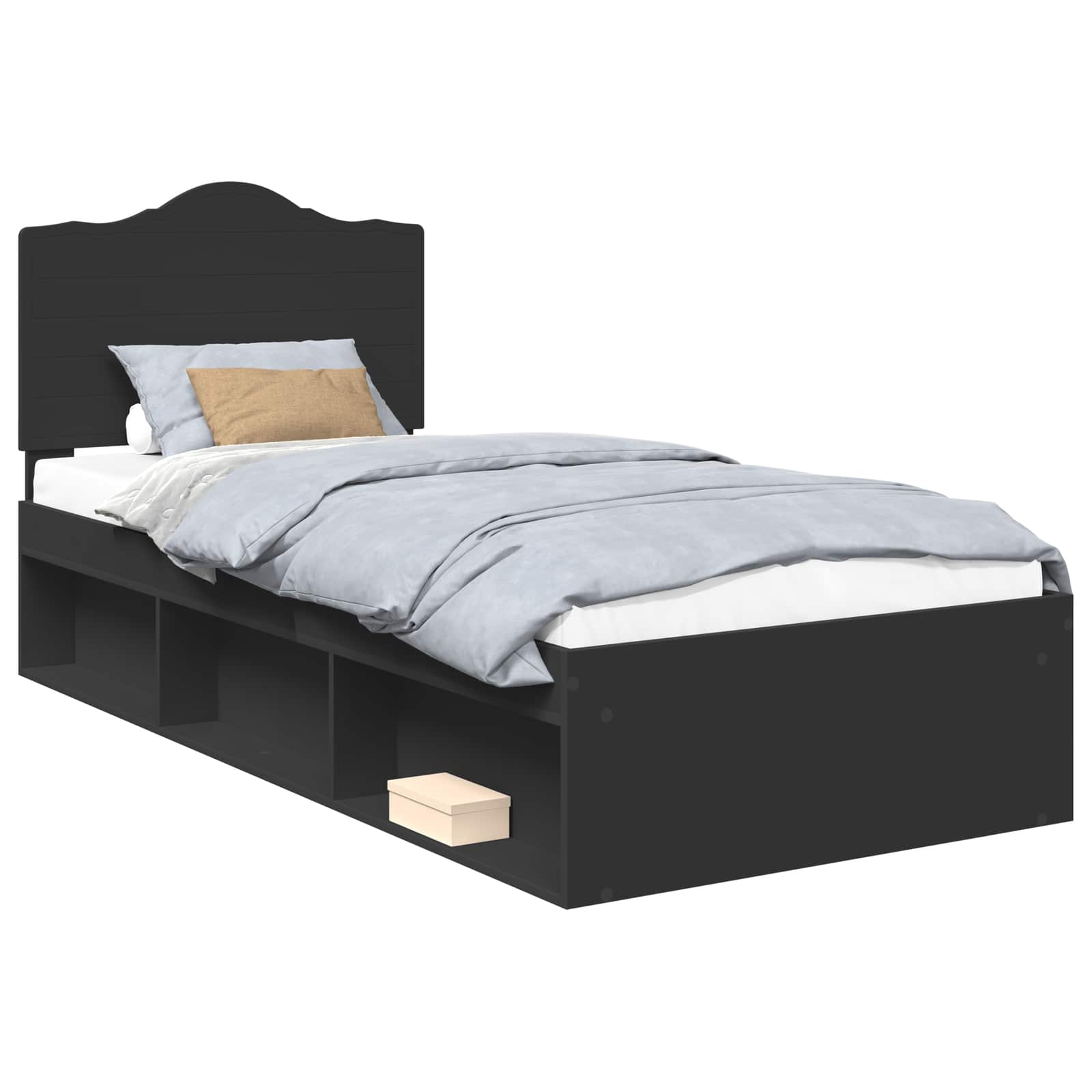 Cadre de lit avec tête de lit Noir 90 x 190 cm Pin massif - XIOS