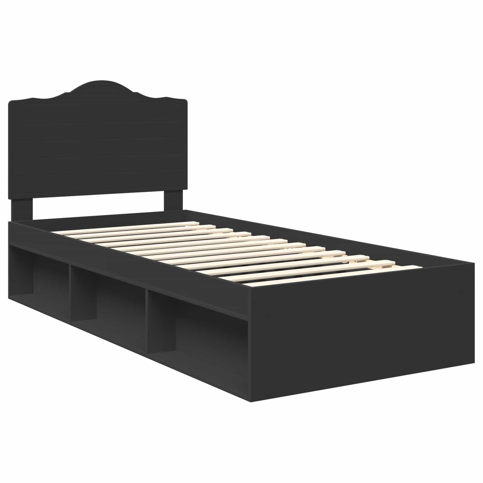 Cadre de lit avec tête de lit Noir 90 x 190 cm Pin massif - XIOS