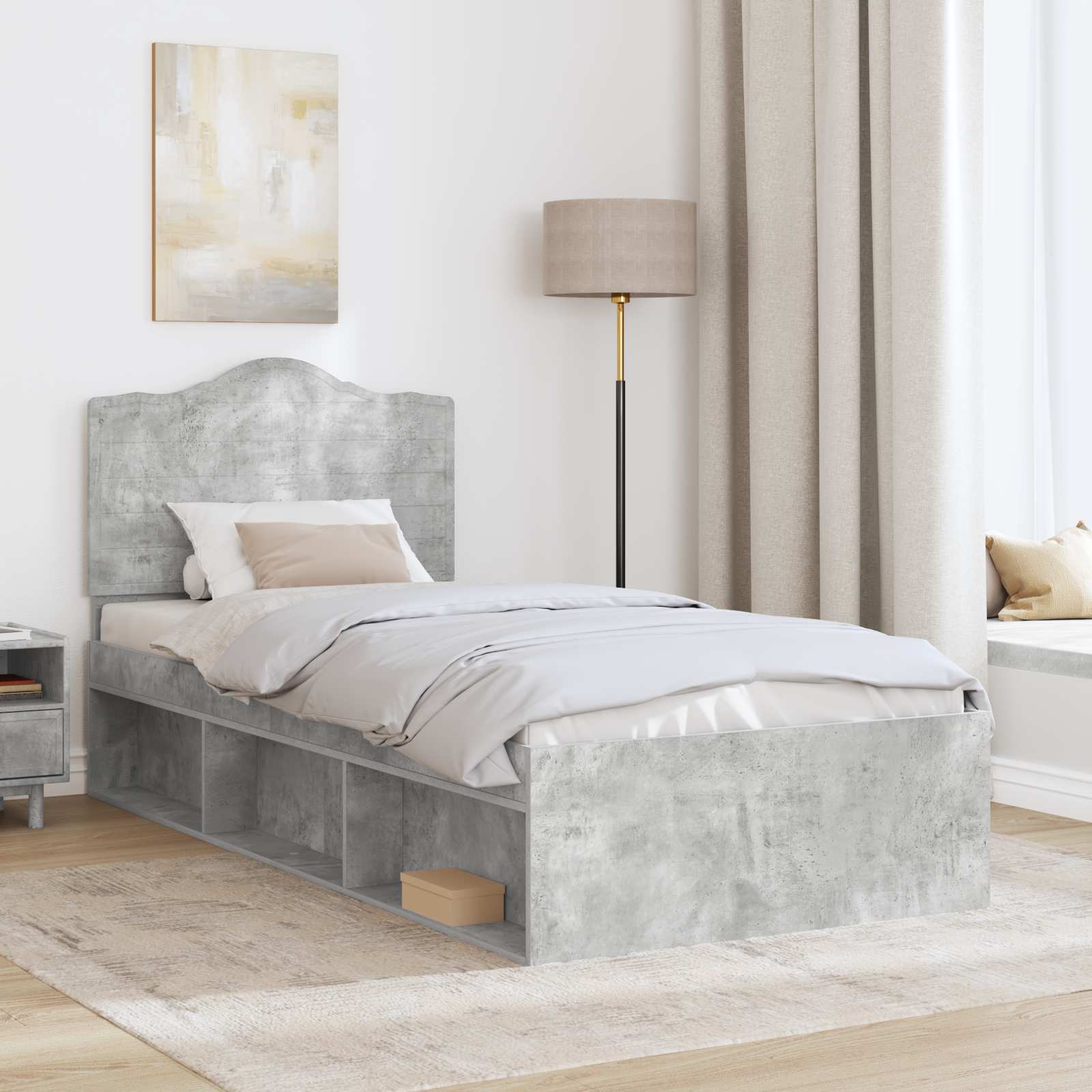 Cadre de lit avec tête de lit Gris Béton 90 x 190 cm Pin massif