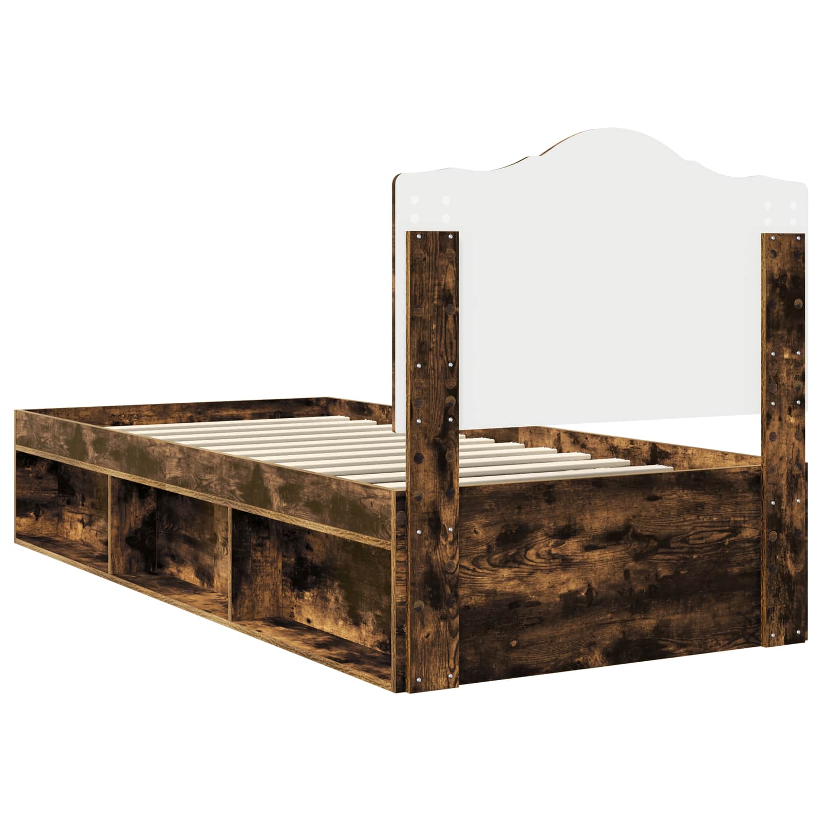 Cadre de lit avec tête de lit Chêne fumé 90 x 190 cm Pin massif - XIOS