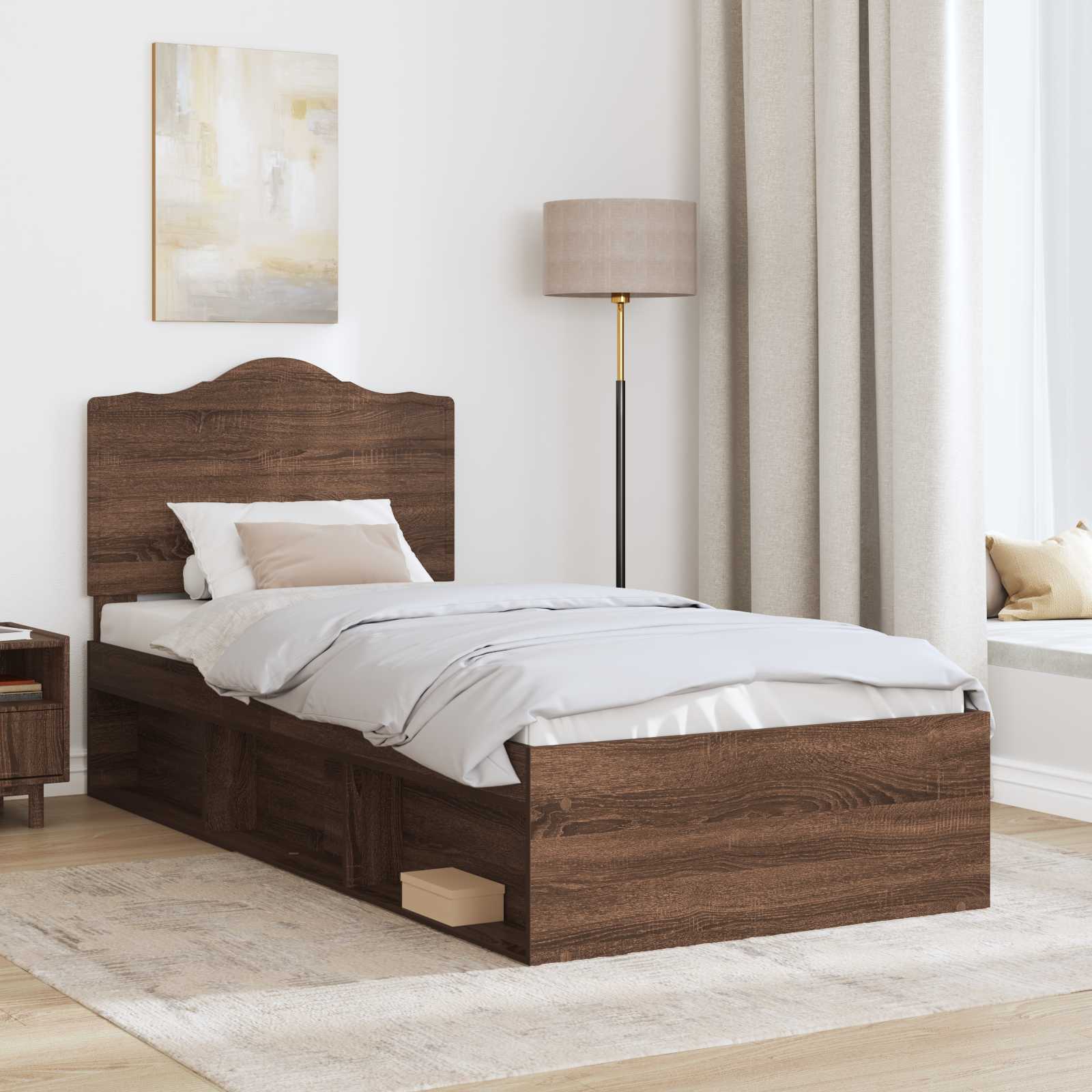 Cadre de lit avec tête de lit Chêne brun 90 x 190 cm Pin massif