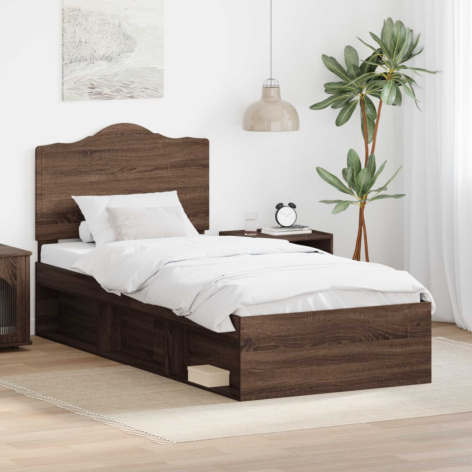 Cadre de lit avec tête de lit Chêne brun 75 x 190 cm Pin massif