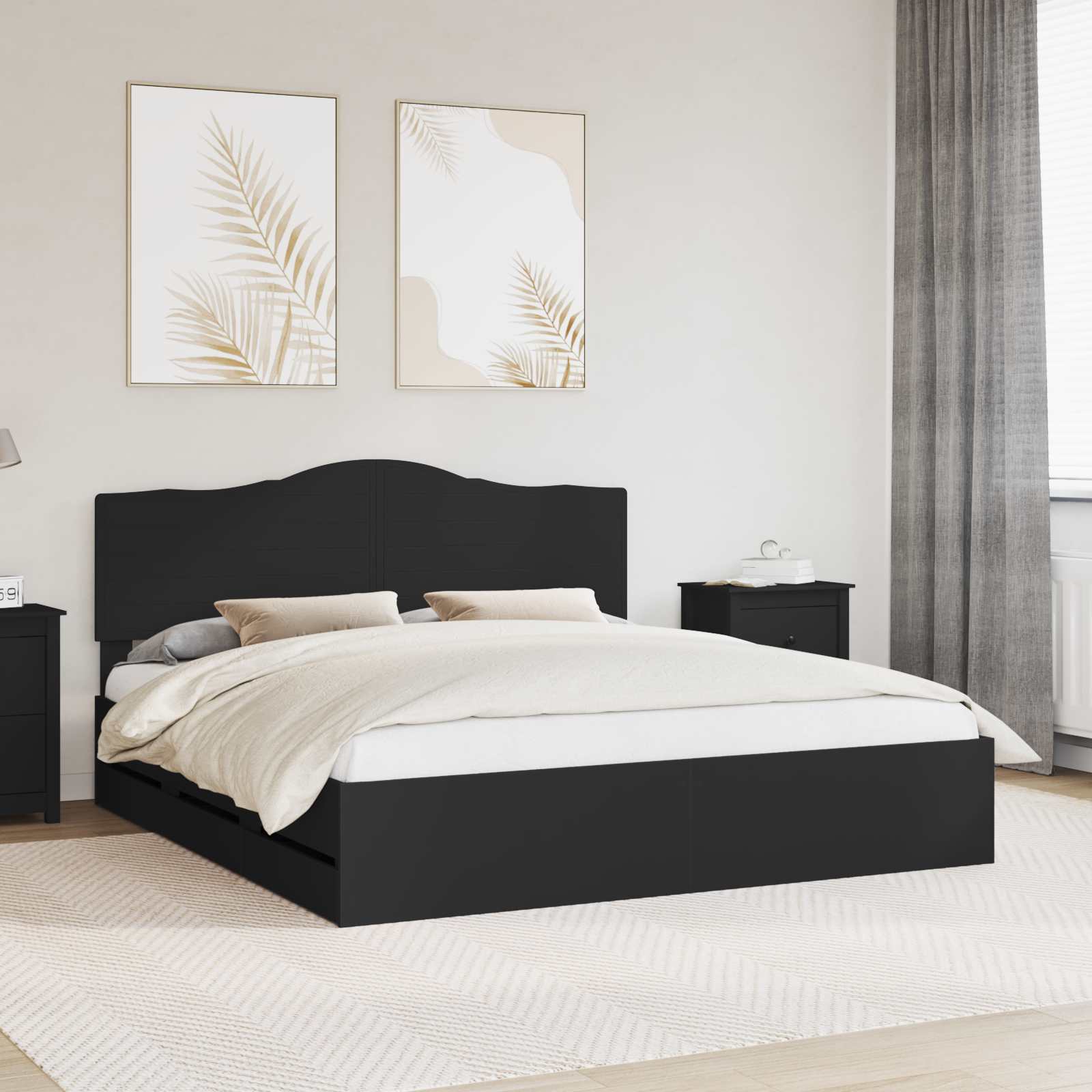 Cadre de lit avec tiroir Noir 200 x 200 cm Bois Ingénierie - XIOS