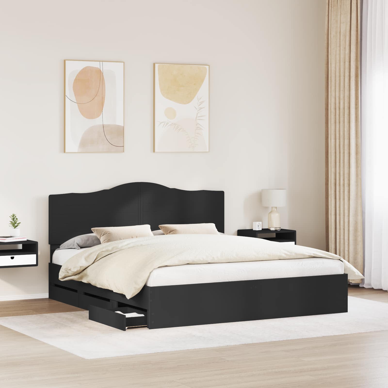Cadre de lit avec tiroir Noir 200 x 200 cm Bois Ingénierie - XIOS