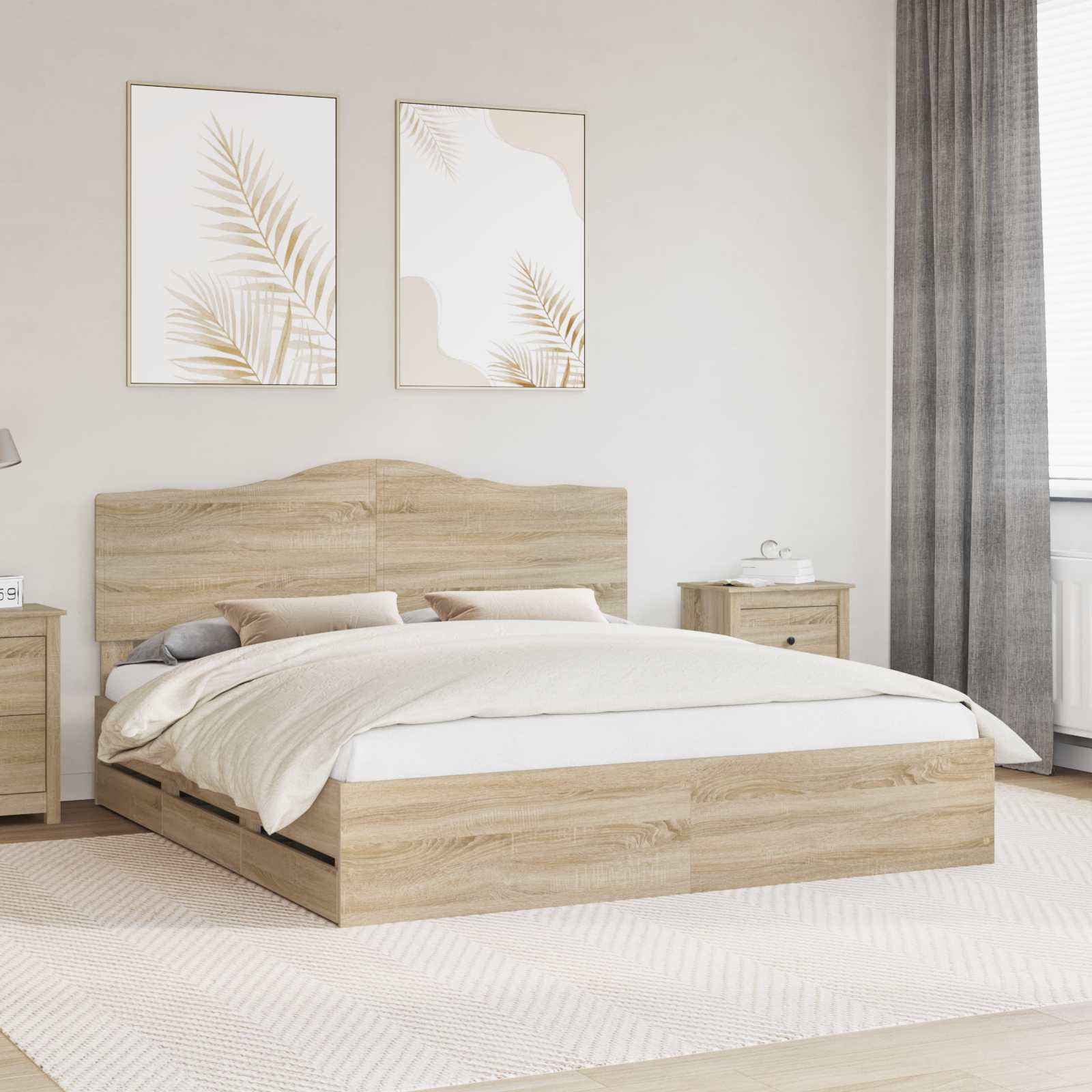 Cadre de lit Chêne Sonoma 200 x 200 cm Bois Ingénierie - XIOS