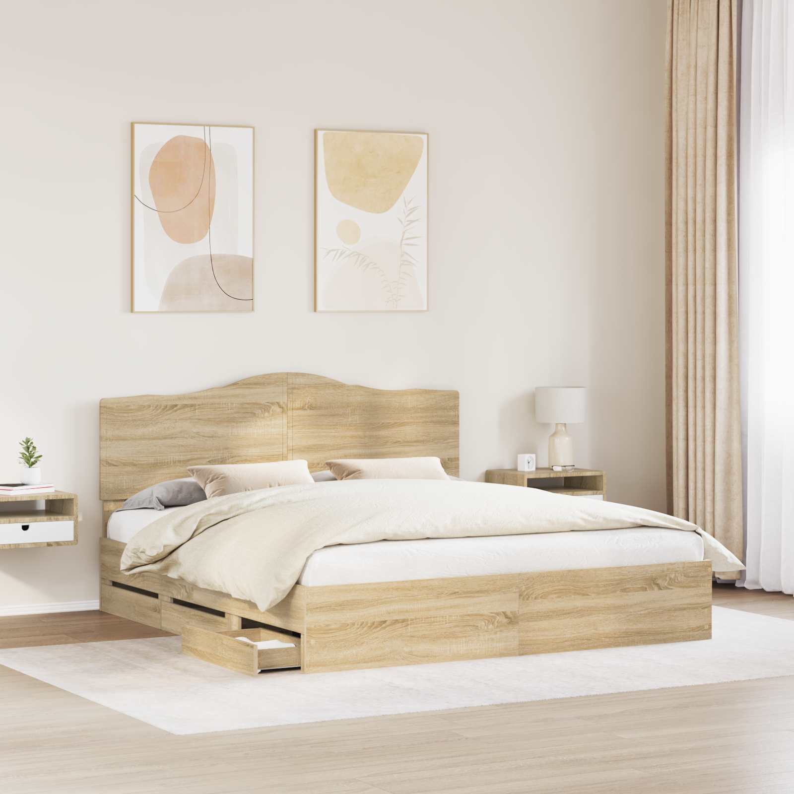 Cadre de lit Chêne Sonoma 200 x 200 cm Bois Ingénierie - XIOS