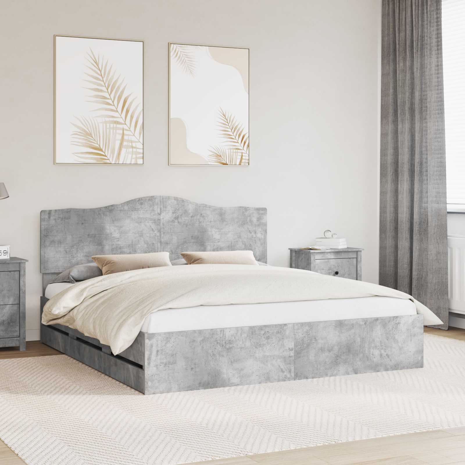 Cadre de lit Gris Béton 200 x 200 cm Bois Ingénierie - XIOS