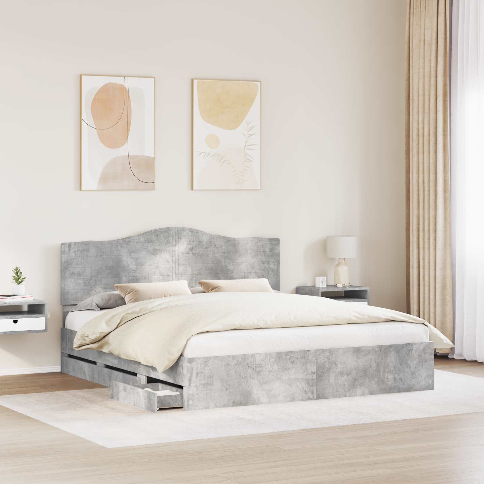 Cadre de lit Gris Béton 200 x 200 cm Bois Ingénierie - XIOS