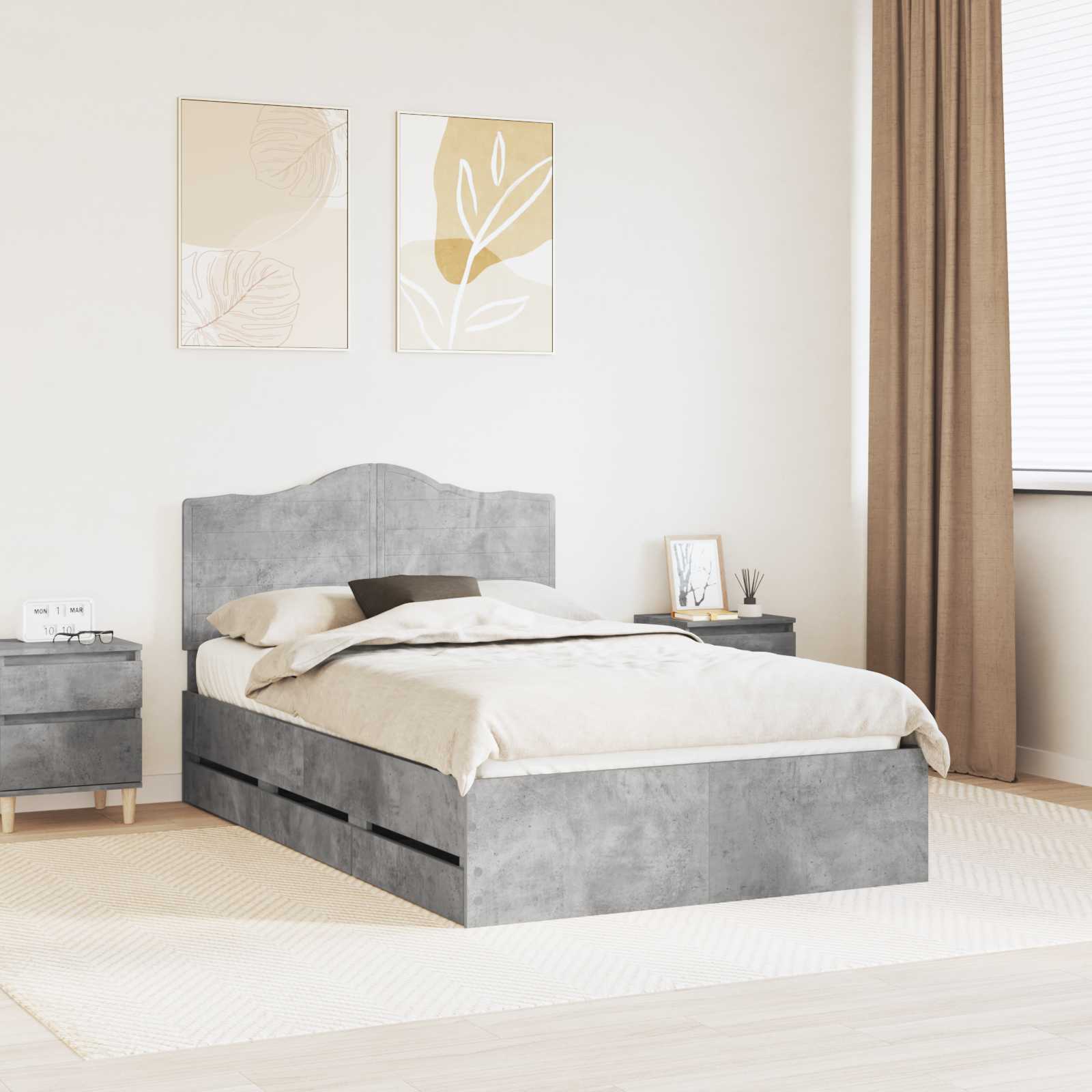 Cadre de lit Gris Béton 135 x 190 cm Bois Ingénierie - XIOS