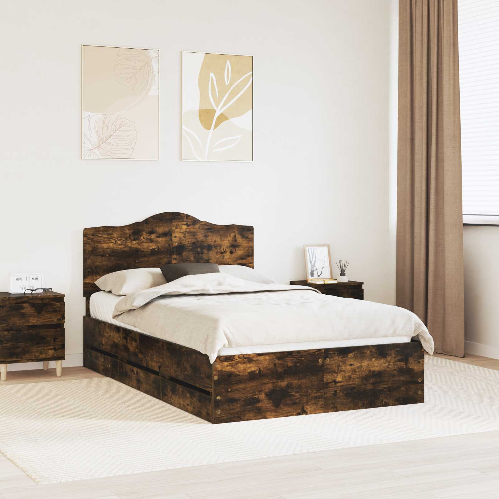 Cadre de lit Chêne Fumé 120 x 200 cm Bois Ingénierie - XIOS