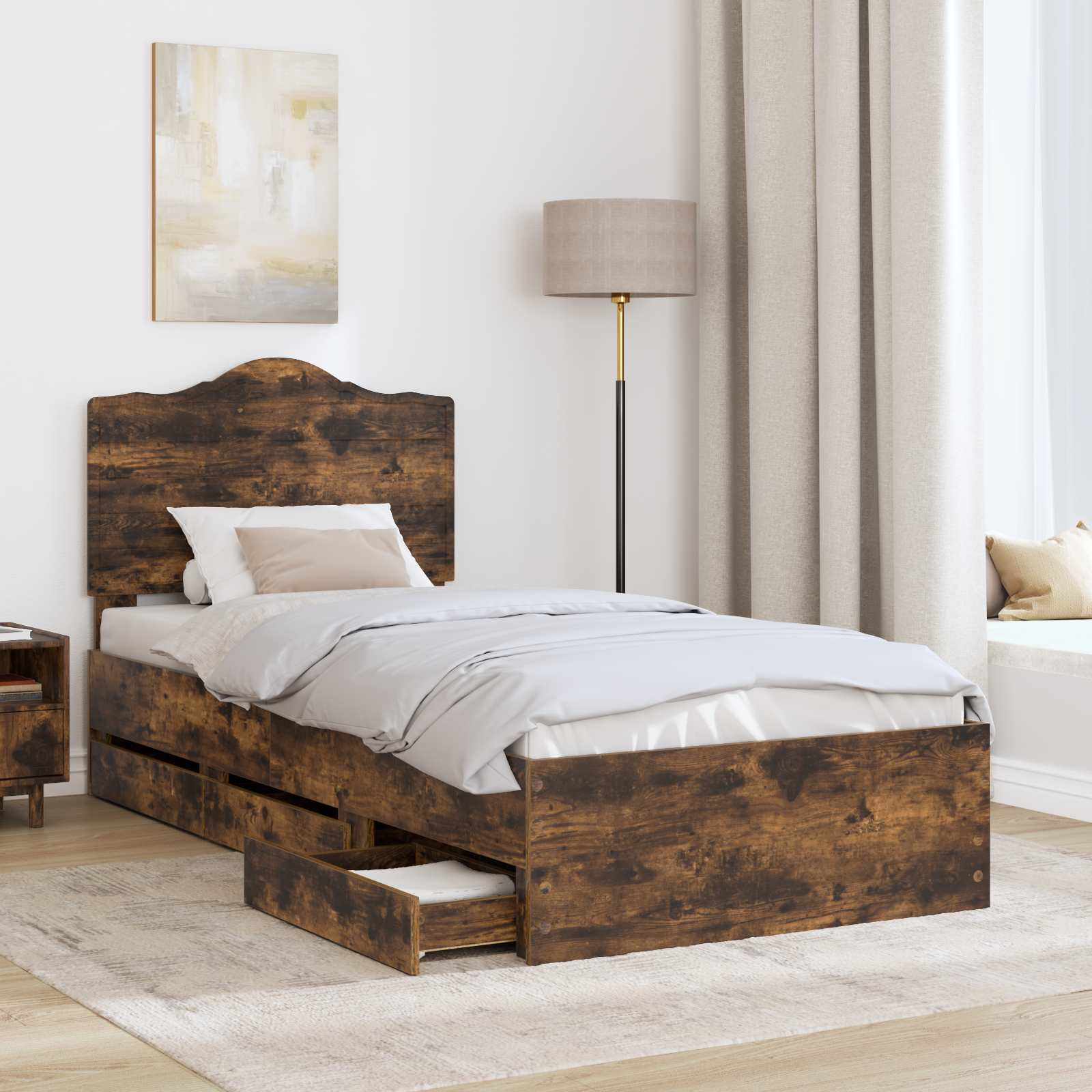 Cadre de lit Chêne Fumé 100 x 200 cm Bois Ingénierie - XIOS