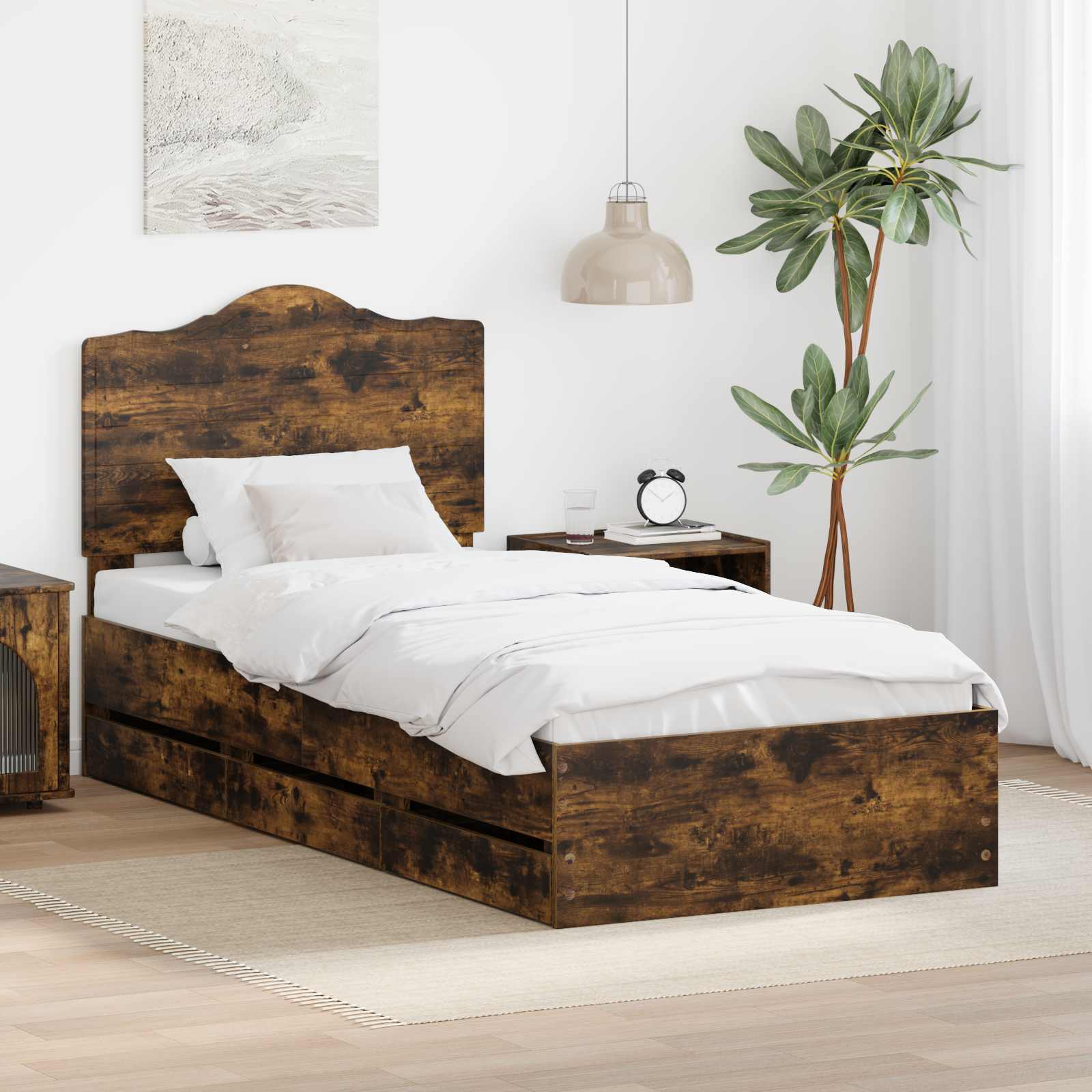 Cadre de lit avec tiroir Chêne Fumé 90 x 200 cm Bois Ingénierie - XIOS